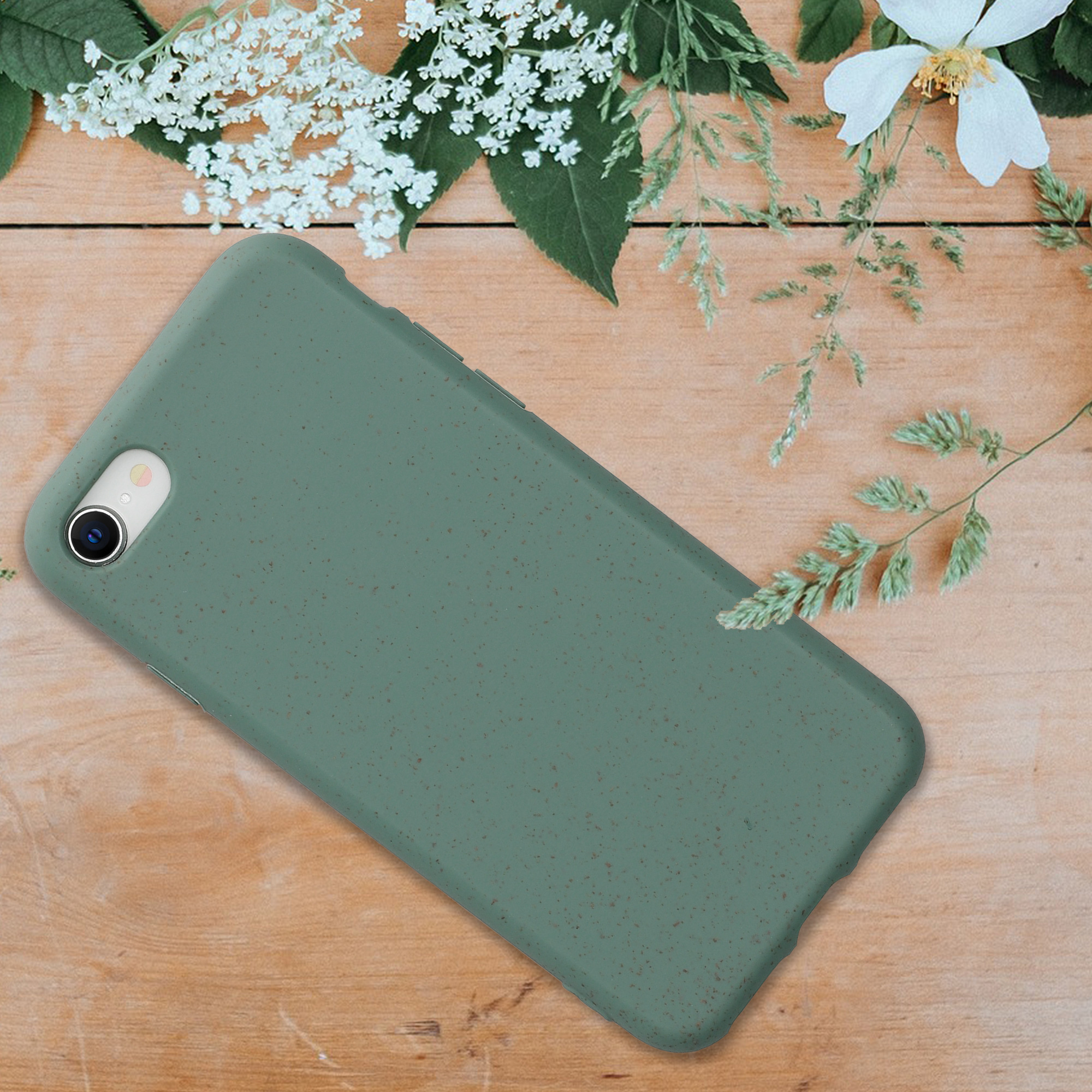 Kryt z TPU a pšeničné slámy kalibri pro iPhone SE 2022/2020/8/7 - lesní zelená