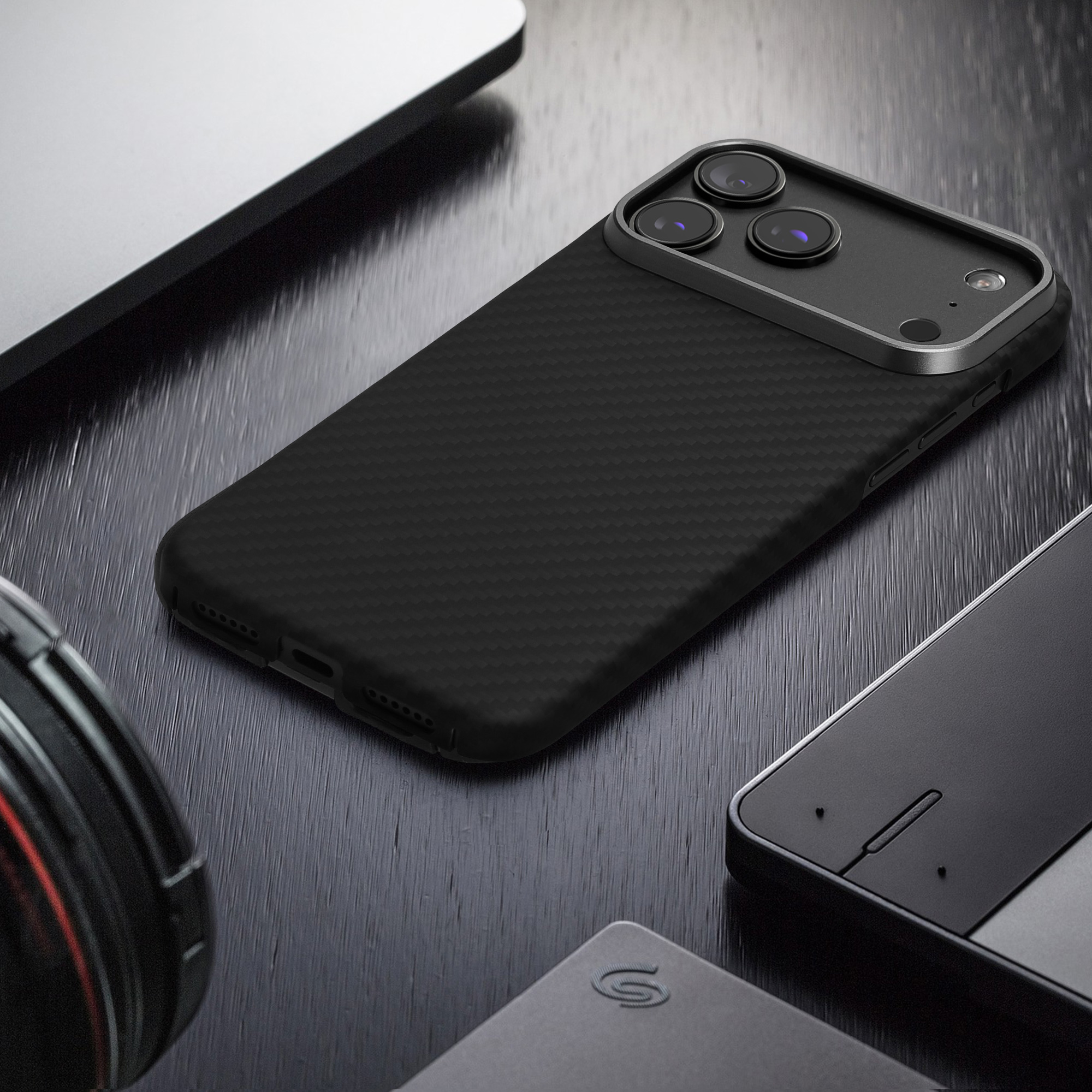 Pouzdro z aramidového vlákna pro Apple iPhone 18 Pro Max / iPhone 17 Pro Max kalibri tenké - matná černá