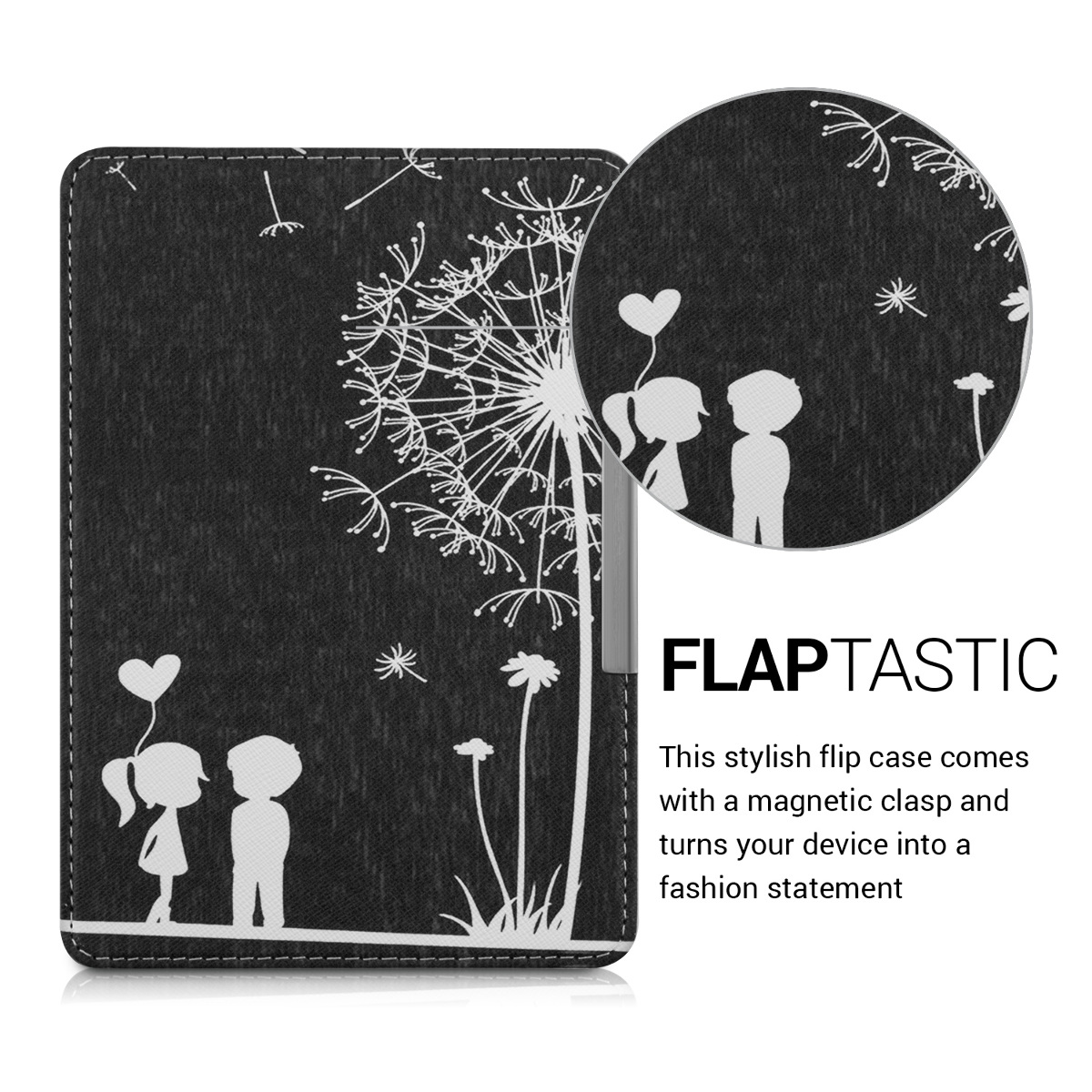 Pouzdro na čtečku kwmobile Kindle Paperwhite - Dandelion Love - bílá / černá