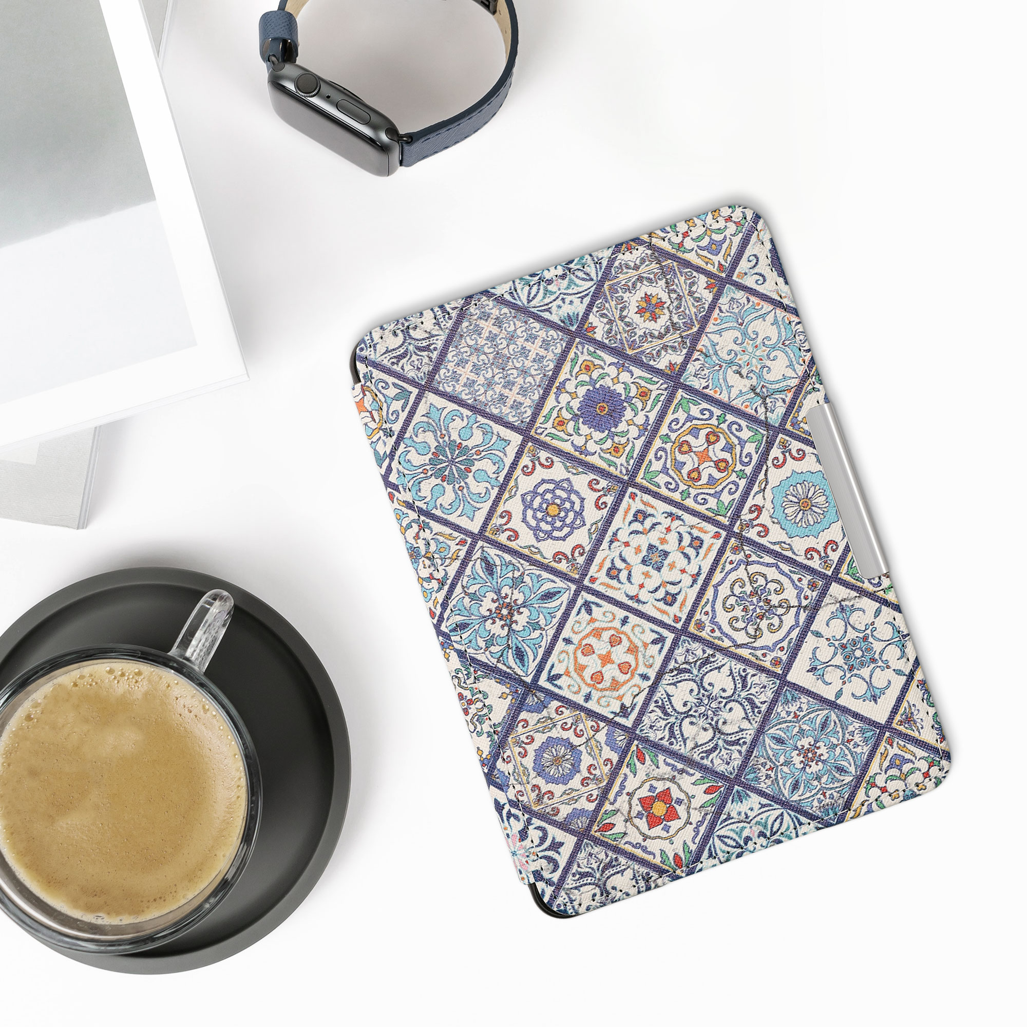 Pouzdro na čtečku kwmobile Kindle Paperwhite - Moroccan Vibes multicolor - modrá / oranžová / bílá