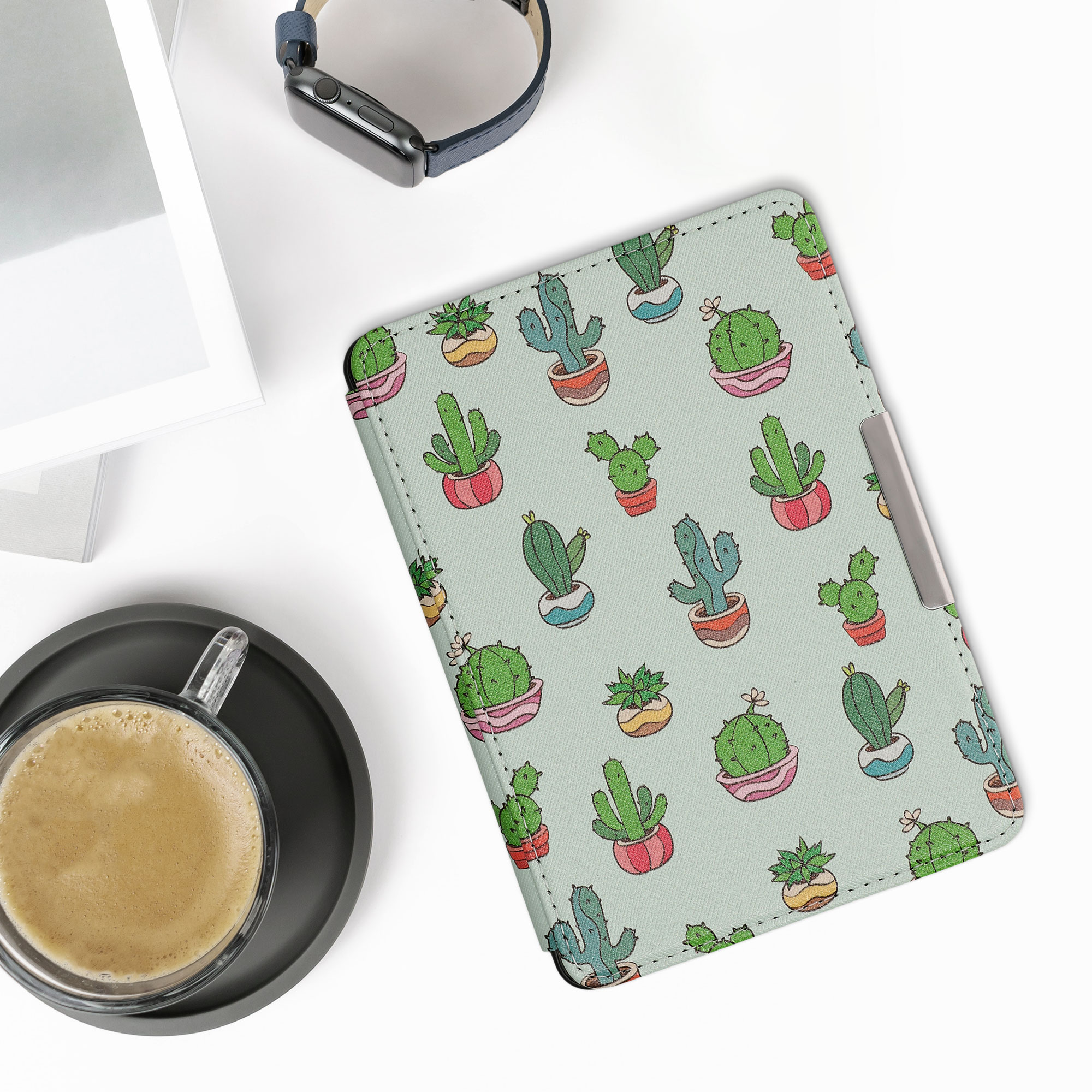 Pouzdro na čtečku kwmobile Kindle Paperwhite - Cactus - světle zelená / tmavě zelená