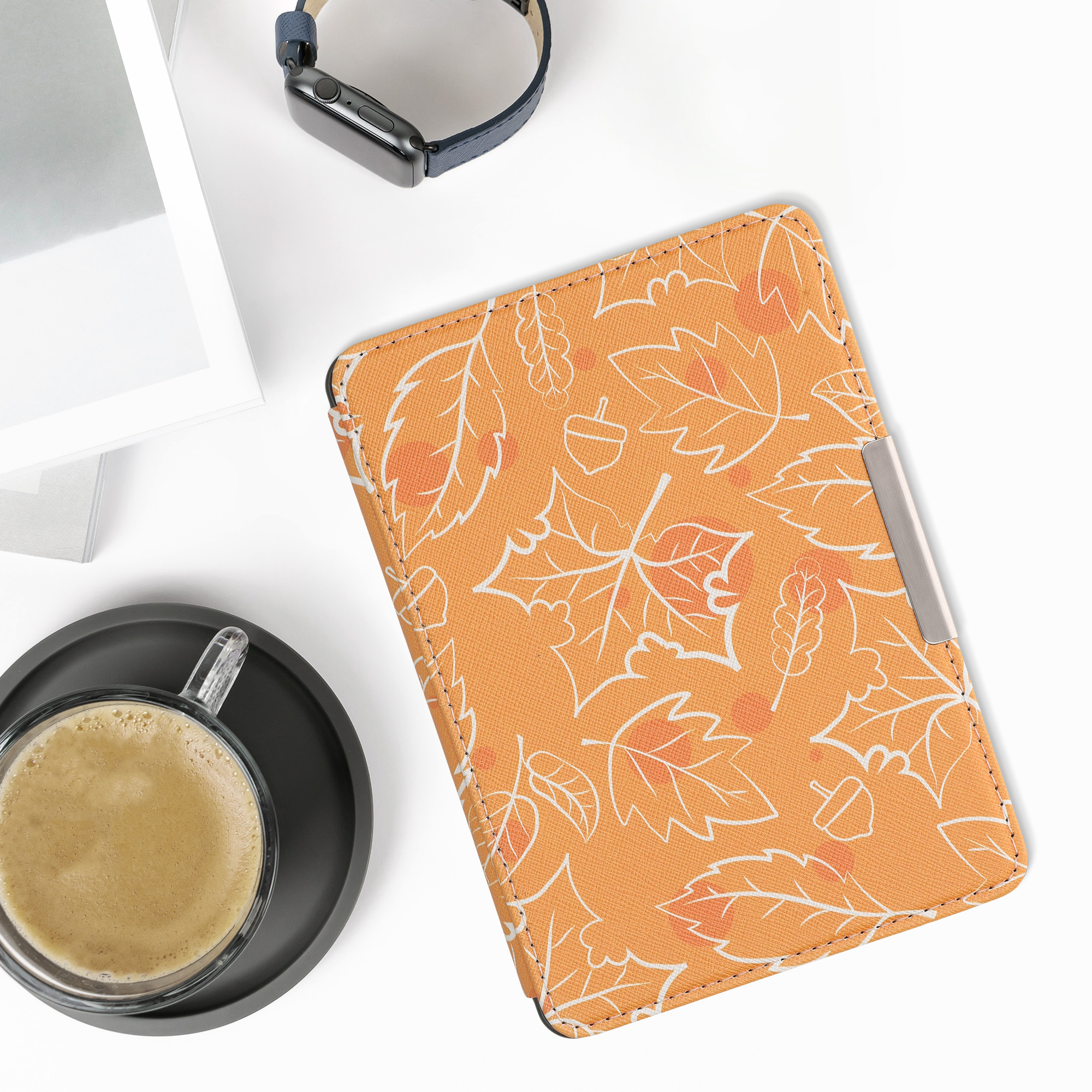 Pouzdro na čtečku kwmobile Kindle Paperwhite - Autumn - bílá / oranžová / hnědá