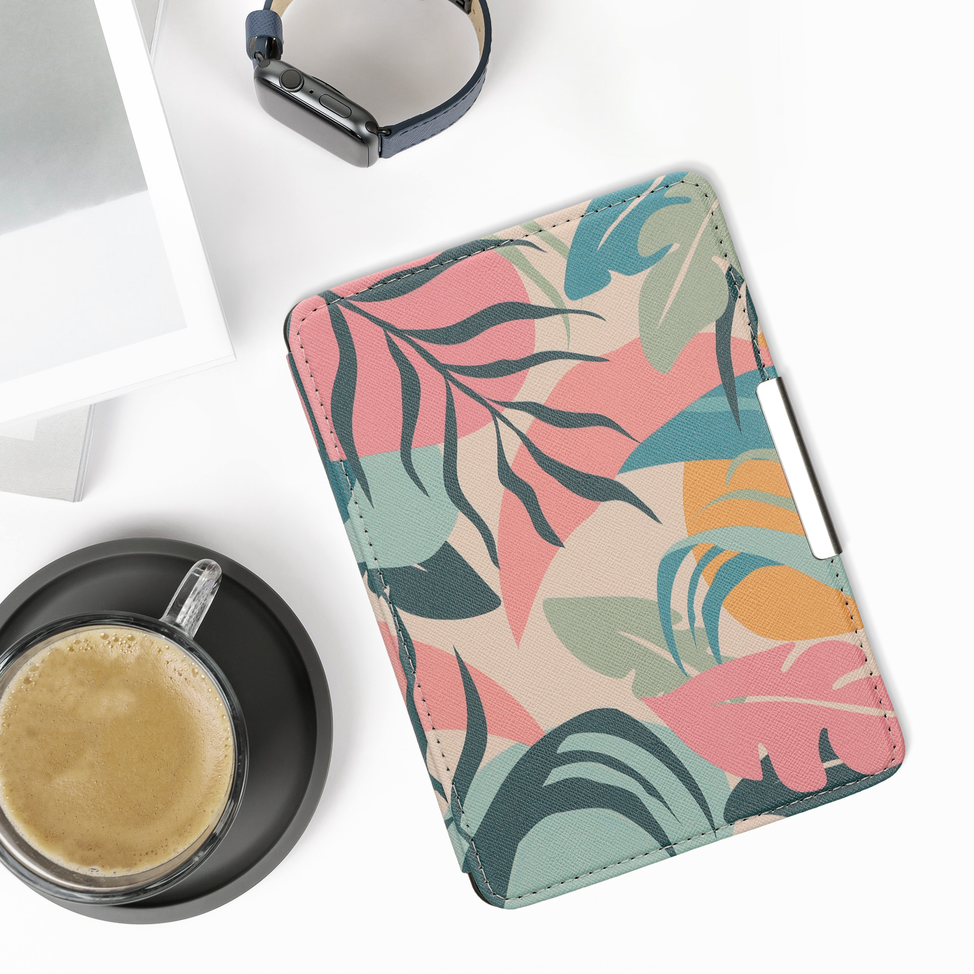 Pouzdro na čtečku kwmobile Kindle Paperwhite - Tropical Jungle - růžová / žlutá / zelená