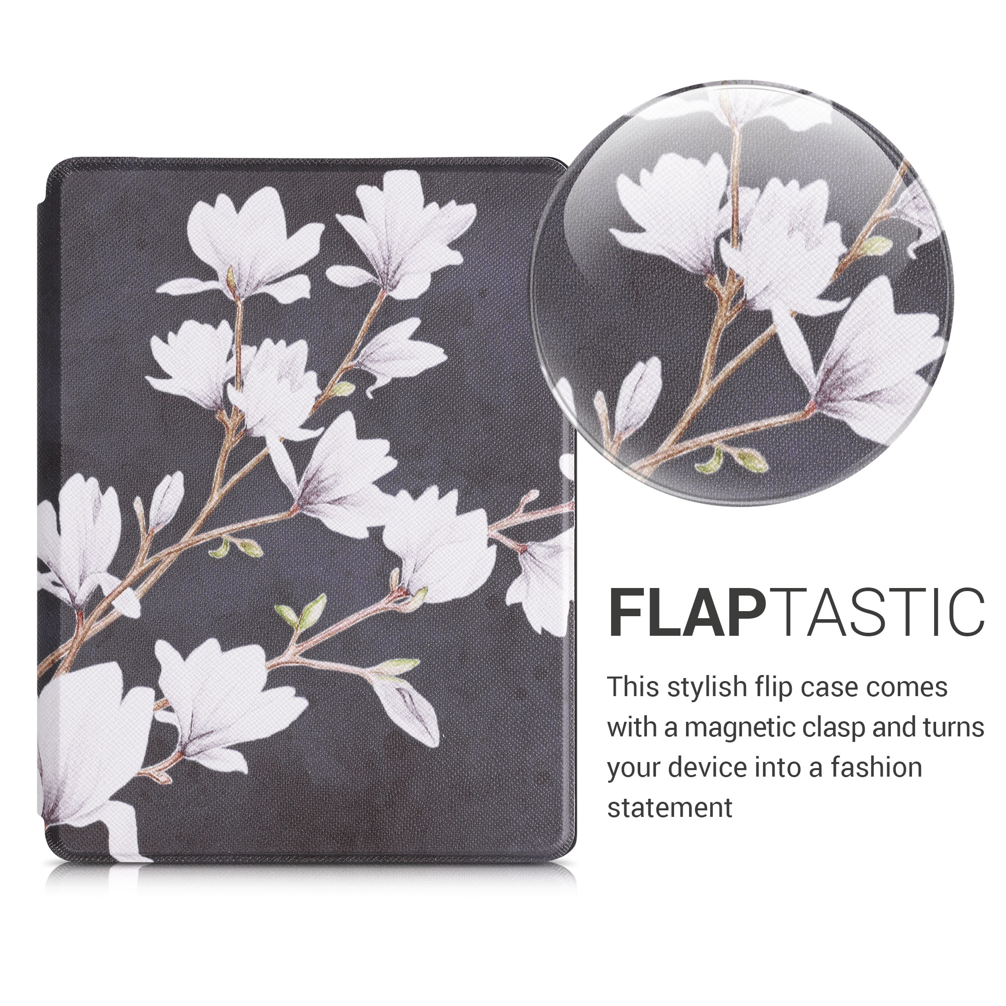 Pouzdro na čtečku kwmobile pro Kobo Glo HD / Touch 2.0 - Magnolias Taupe / bílá / tmavě šedá