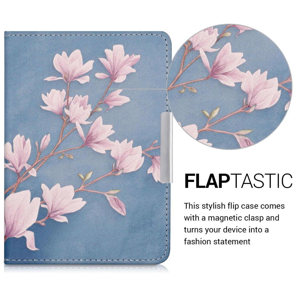 Pouzdro na čtečku Tolino Shine 2 HD kwmobile - magnolias / taupe / bílá / blue grey