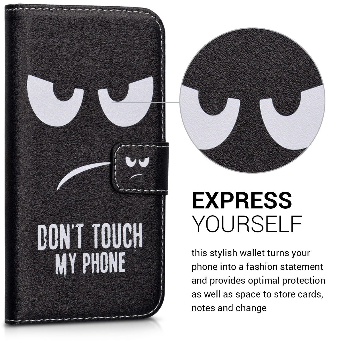 Flip pouzdro na mobil Galaxy Xcover 4 / 4S kwmobile peněženkové motiv Don't Touch My Phone bílý