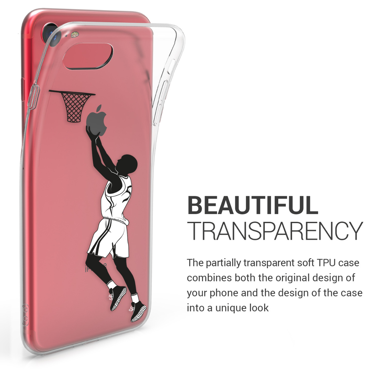 Transparentní TPU kryt kwmobile pro iPhone SE 2022/2020/8/7 - basketbalista černý / bílý / transparentní