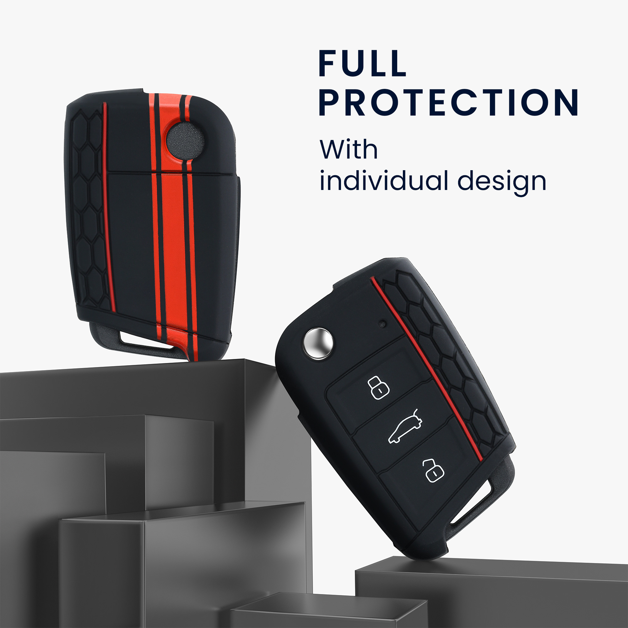 Pouzdro na klíč kwmobile pro VW Golf 7 MK7 3tlačítkový klíč - červená / černá
