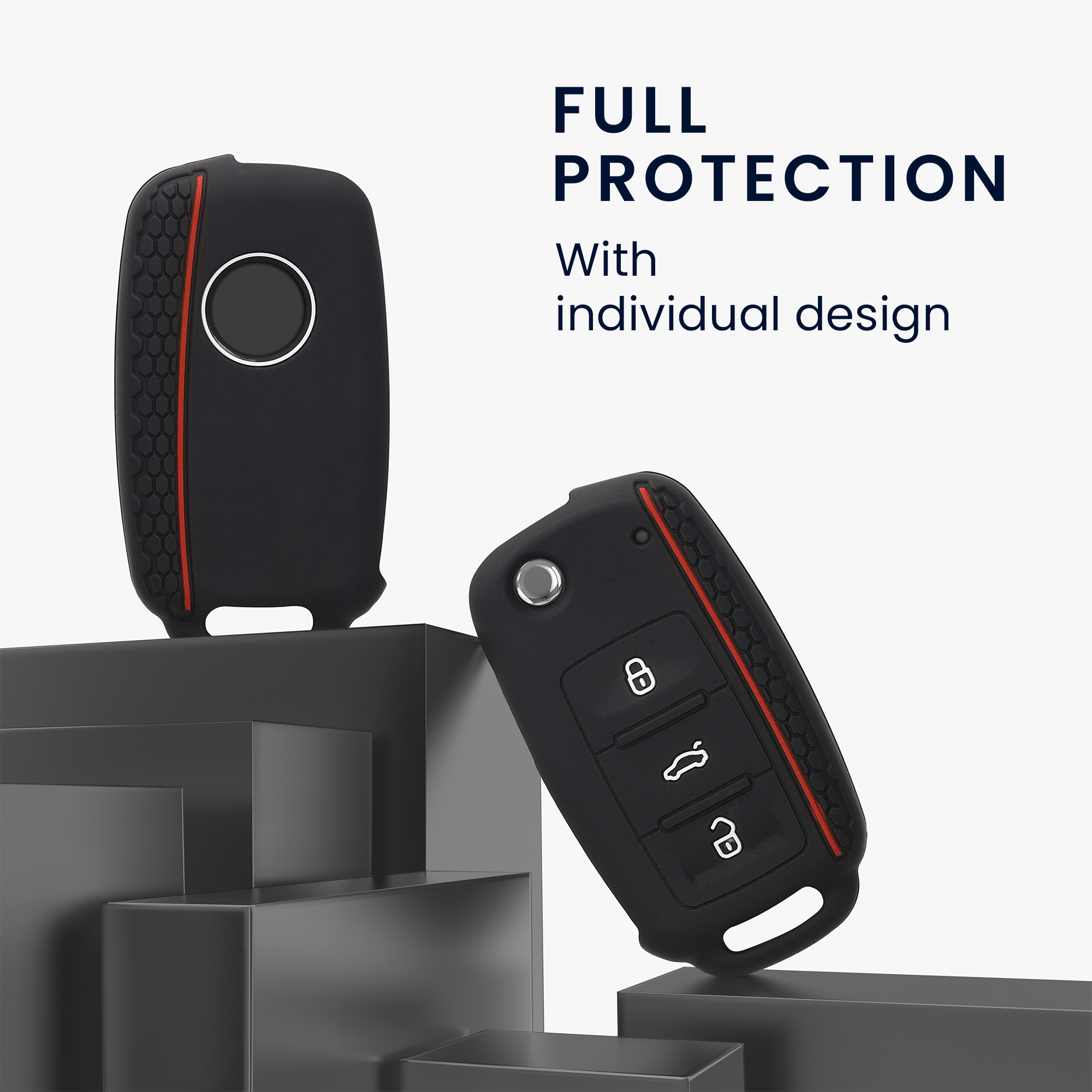 Pouzdro na klíč od auta kwmobile pro VW / Škoda / SEAT 3 tlačítkový klíč - černá / červená