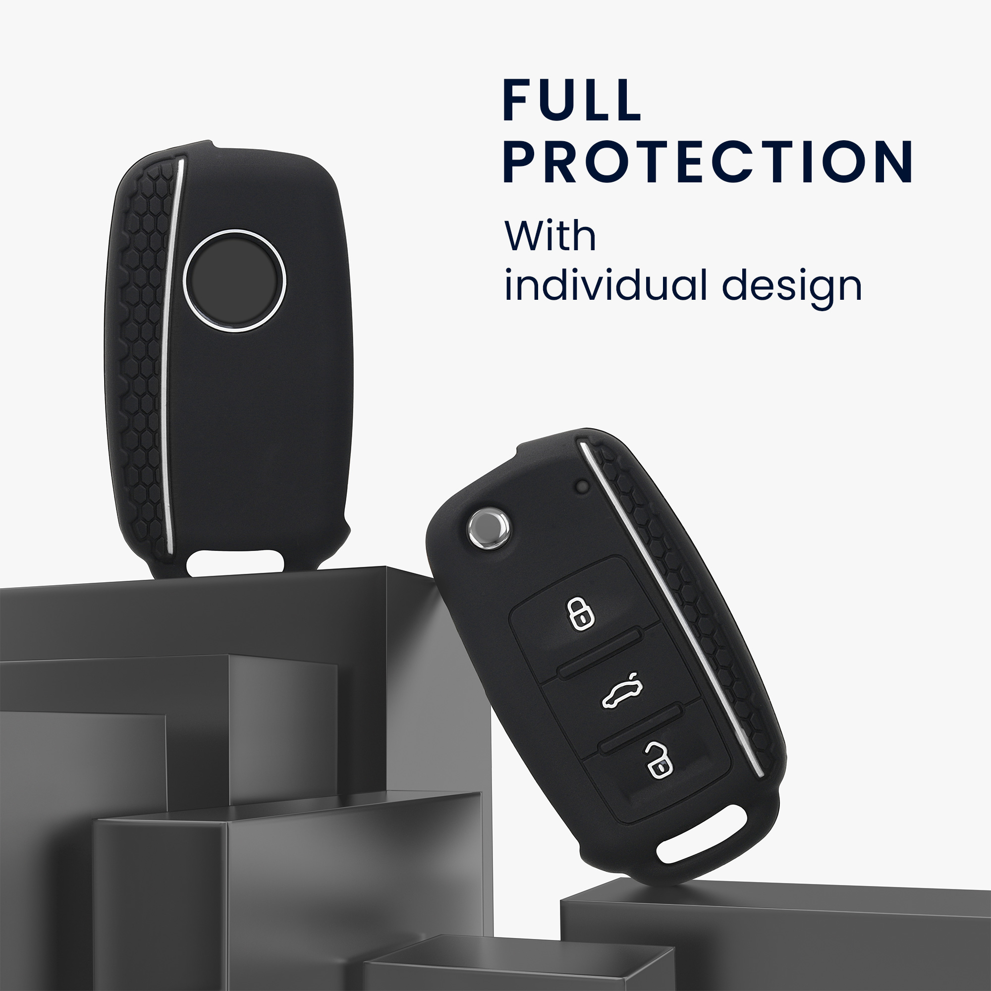 Pouzdro na klíč od auta kwmobile pro VW / Škoda / SEAT 3 tlačítkový klíč - bílá / černá