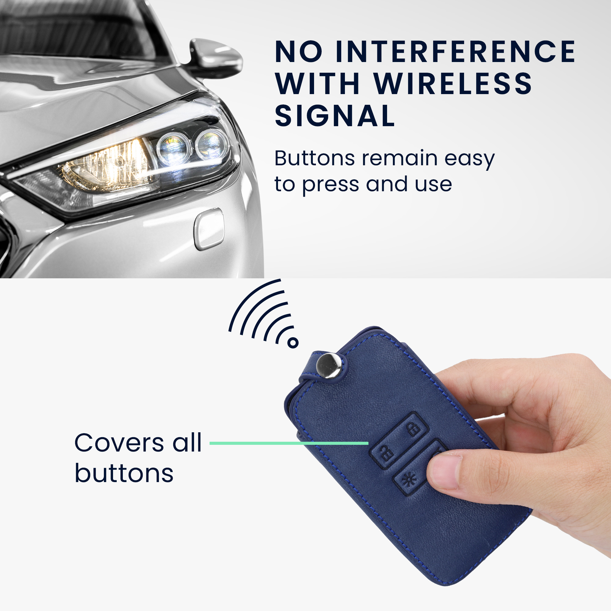 Obal na klíč od auta pro Renault chytrý klíč se 4 tlačítky kwmobile skořepinové z eko kůže - tmavě modrá