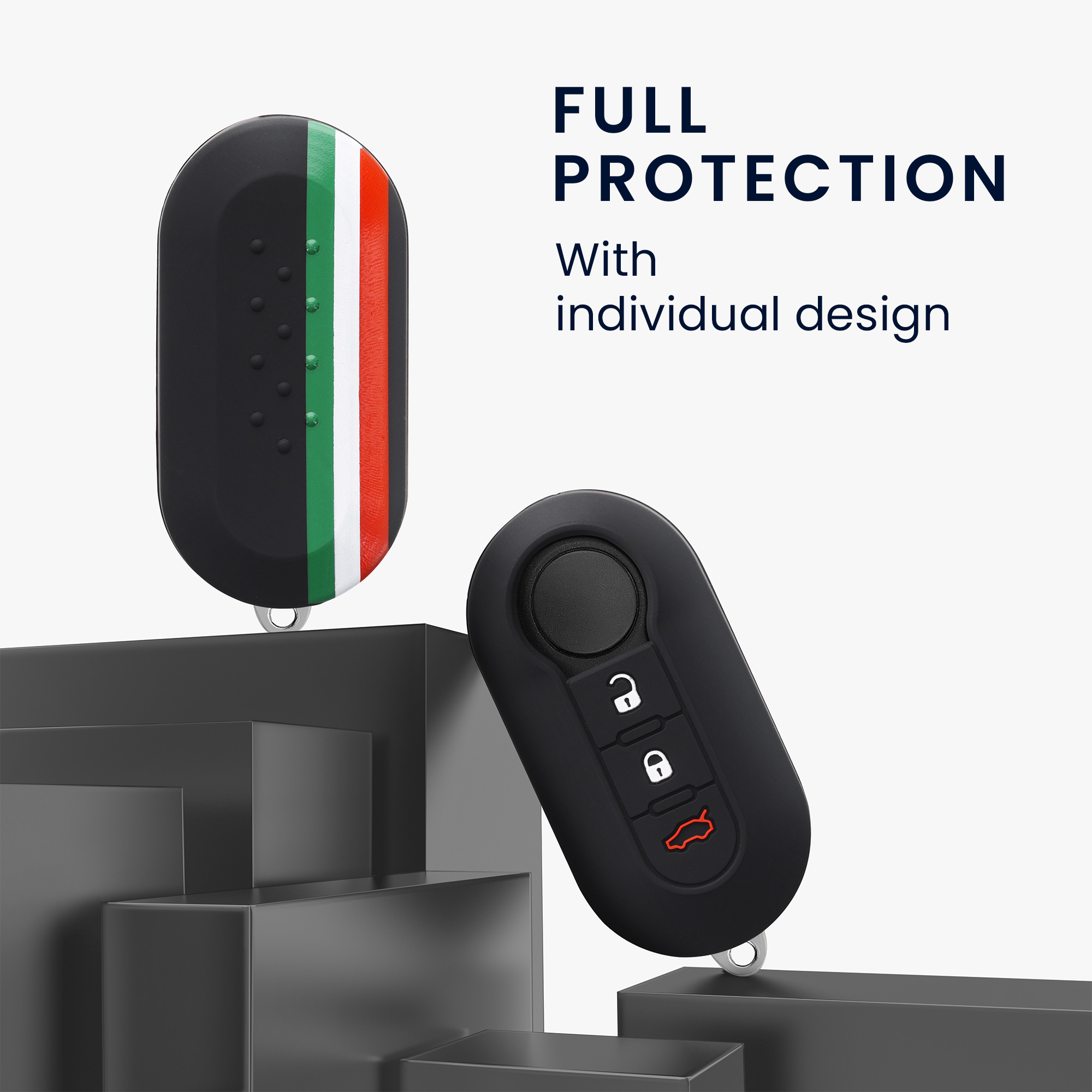 TPU pouzdro na klíč od auta Fiat / Lancia, 3 tlačítka Flip Key zeleno-červeno-černé