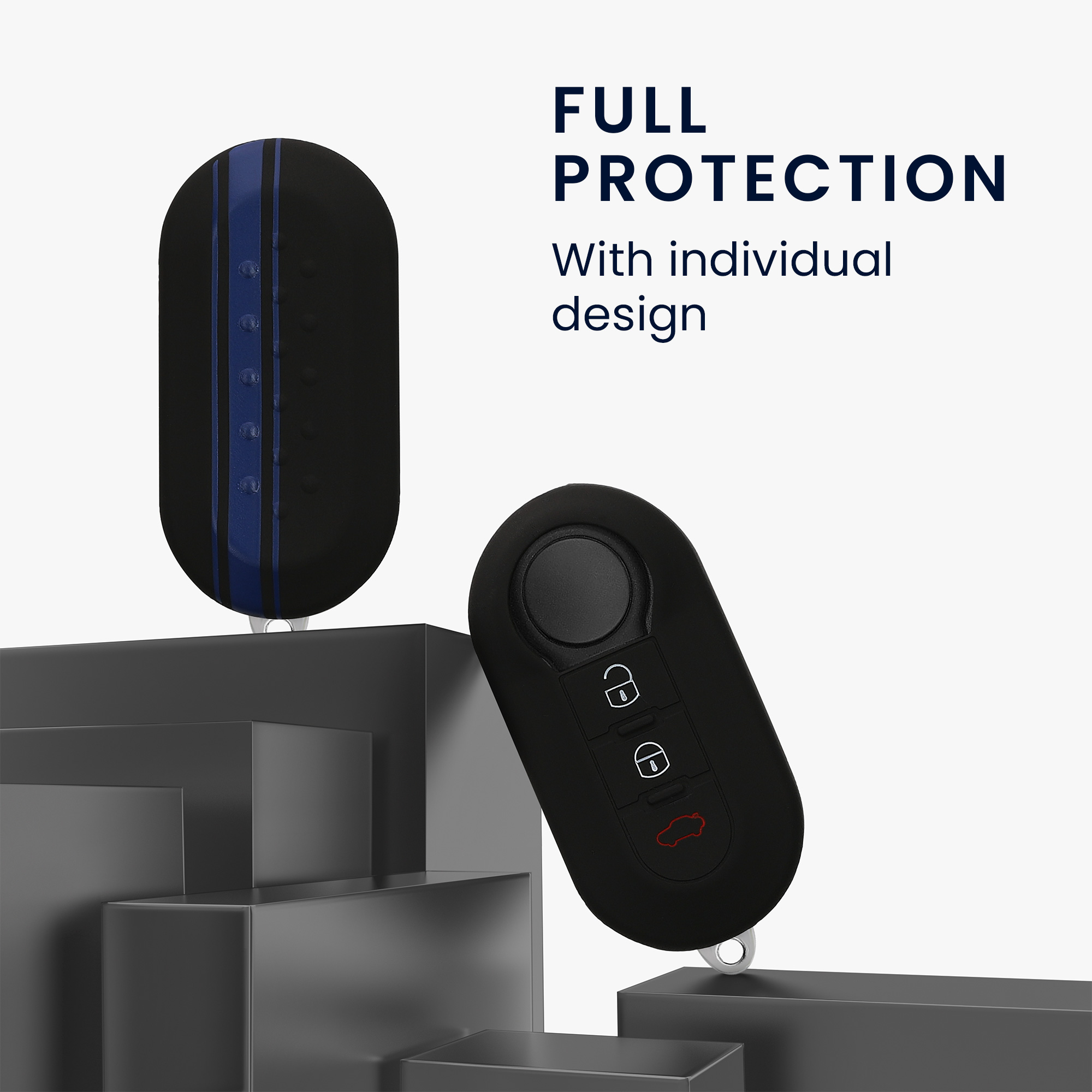 TPU pouzdro na klíč od auta Fiat / Lancia, 3 tlačítka Flip Key modro-černé