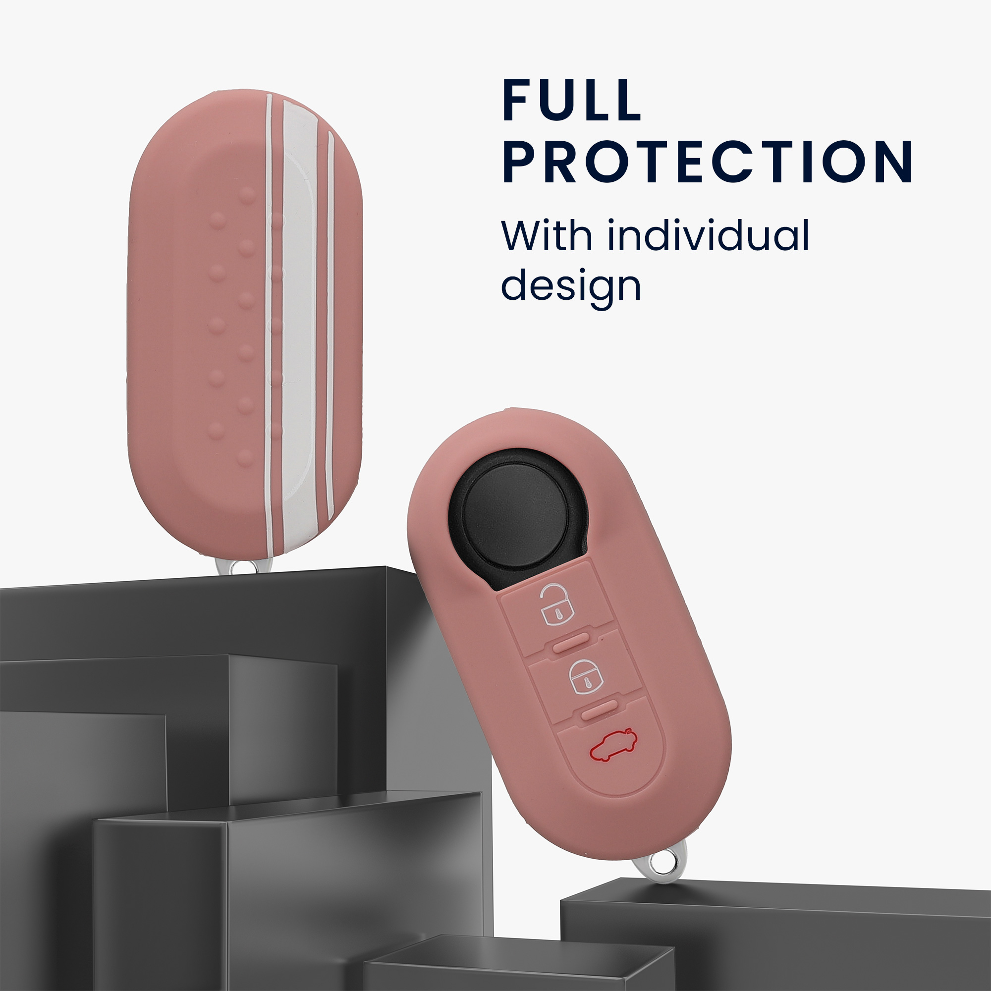 TPU pouzdro na klíč od auta Fiat / Lancia, 3 tlačítka Flip Key bílo-rose gold