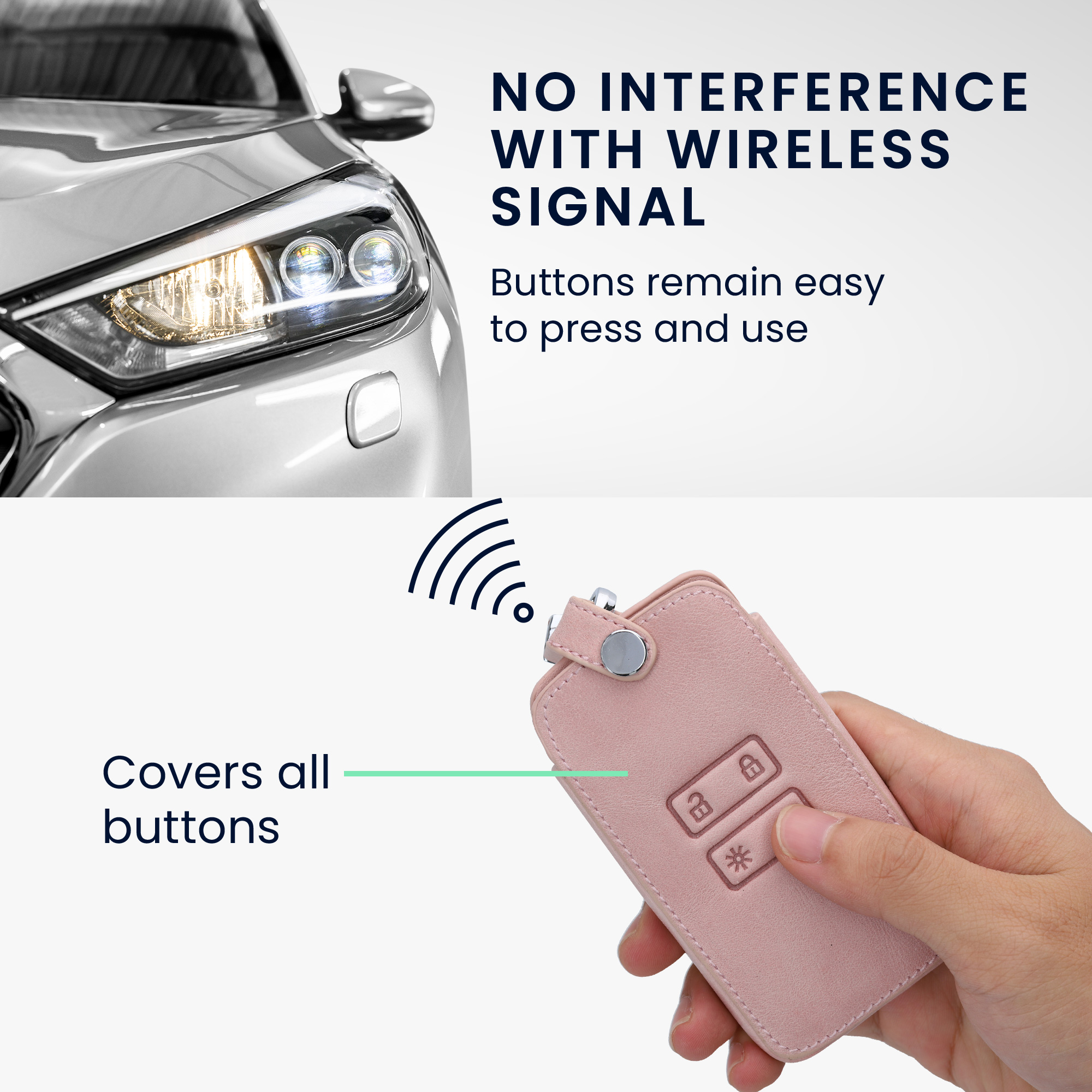 Obal na klíč od auta pro Renault chytrý klíč se 4 tlačítky kwmobile z eko kůže - bílá / růžové zlato