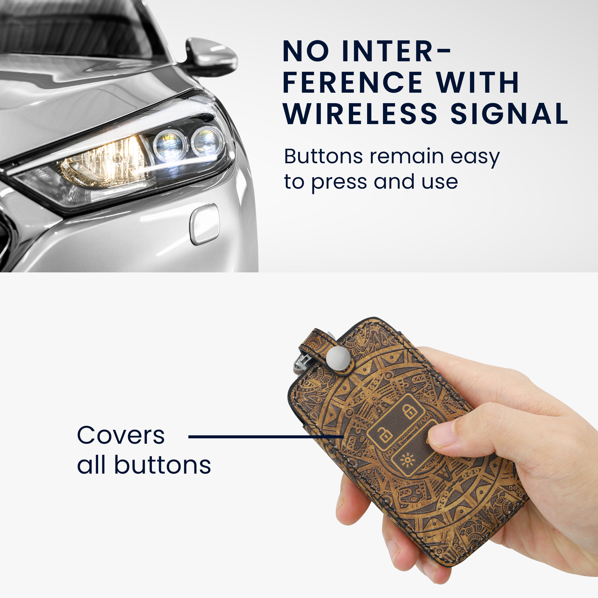 Obal na klíč od auta pro Renault chytrý klíč se 4 tlačítky kwmobile z eko kůže - motiv mayský kalendář hnědá / světle hnědá