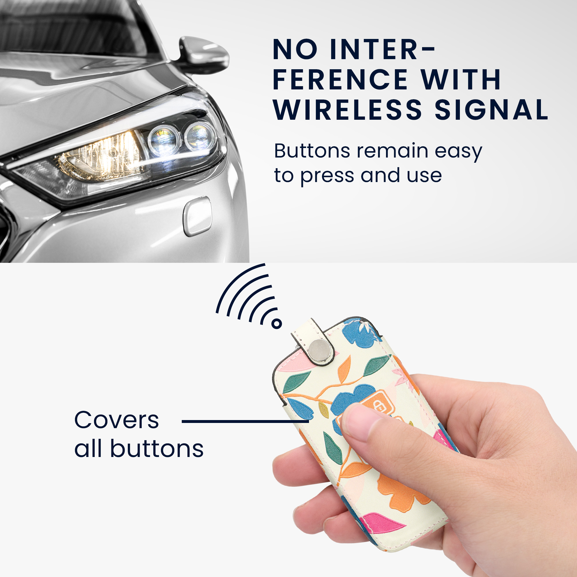 Obal ze syntetické kůže na klíč Renault Key Card se 4 tlačítky (Keyless Go), protiskluzový kwmobile ‑ tmavě růžová / tmavě modrá / krémová