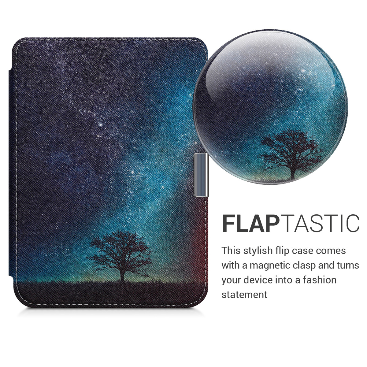 Flip pouzdro na čtečku s magnetem Kobo Clara HD Cosmic Nature modro-šedo-černý se stojánkem