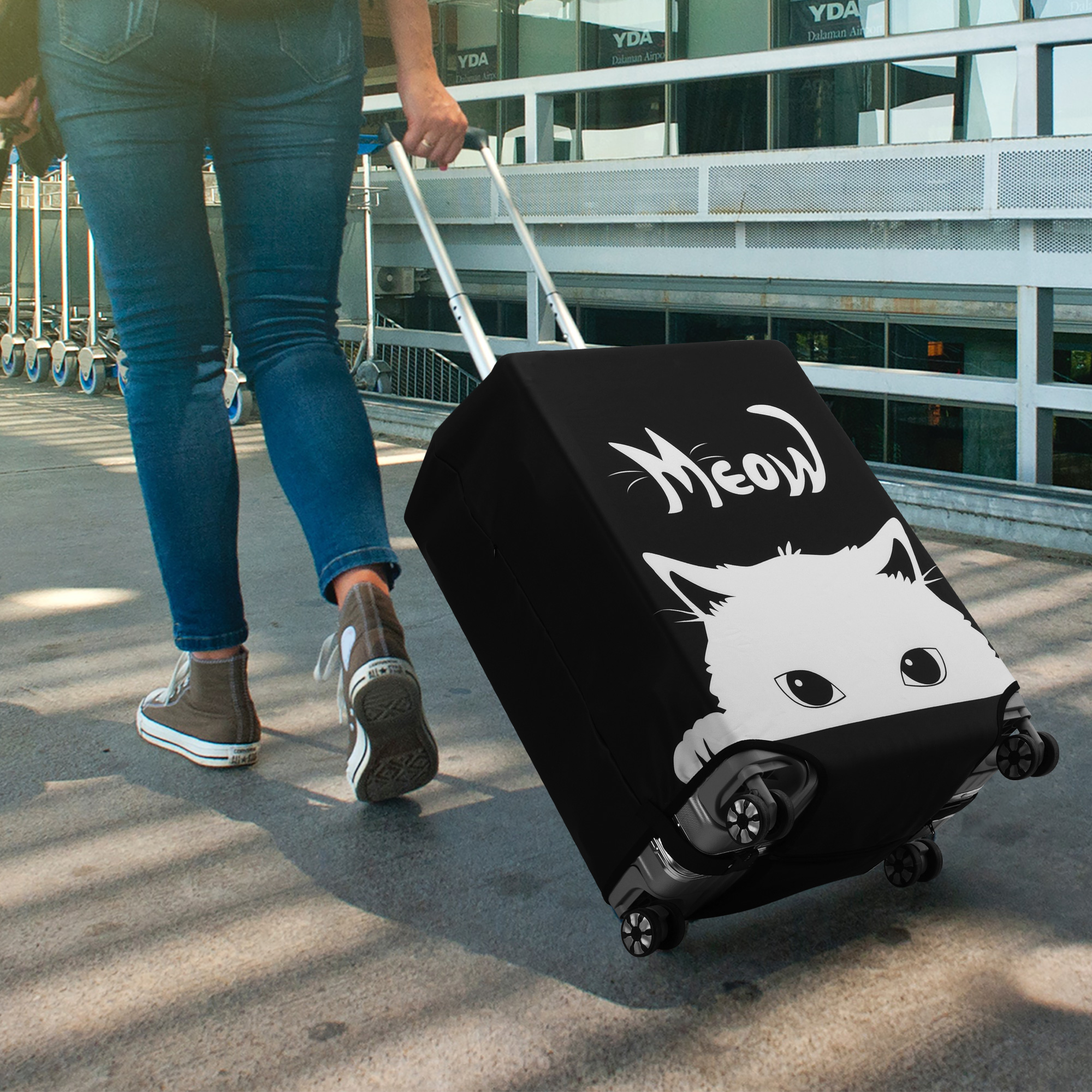 Obal na kufr kwmobile XL - Curious Cat černá / bílá