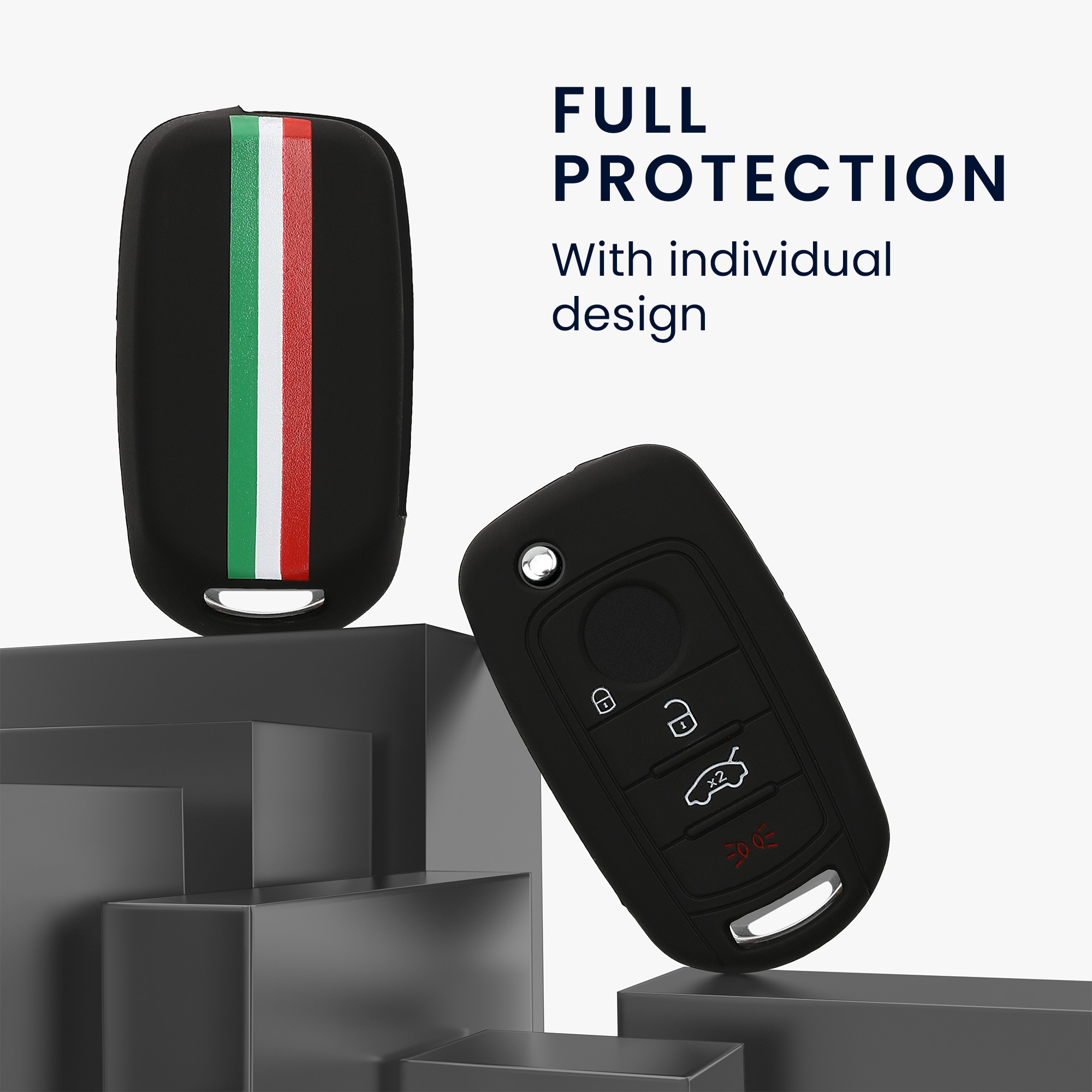 TPU pouzdro na klíč od auta Fiat 4 tlačítka Flip Key zeleno-červeno-černé