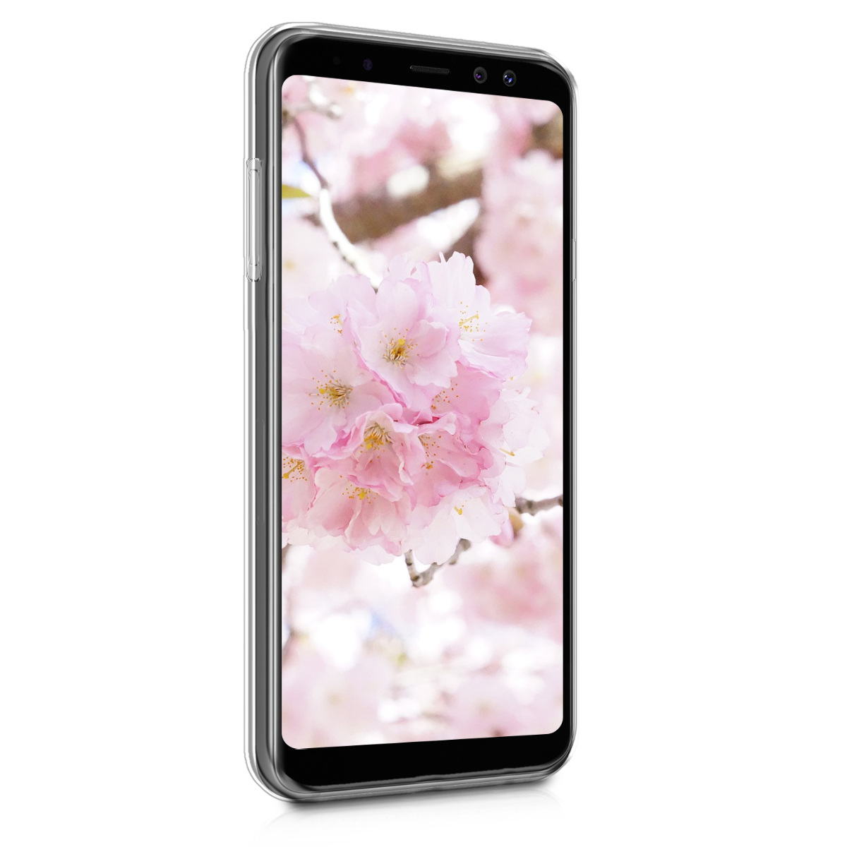 Čirý kryt na mobil Samsung Galaxy A8 (2018) kwmobile Cherry Blossoms růžovo-tmavě hnědo-transparentní
