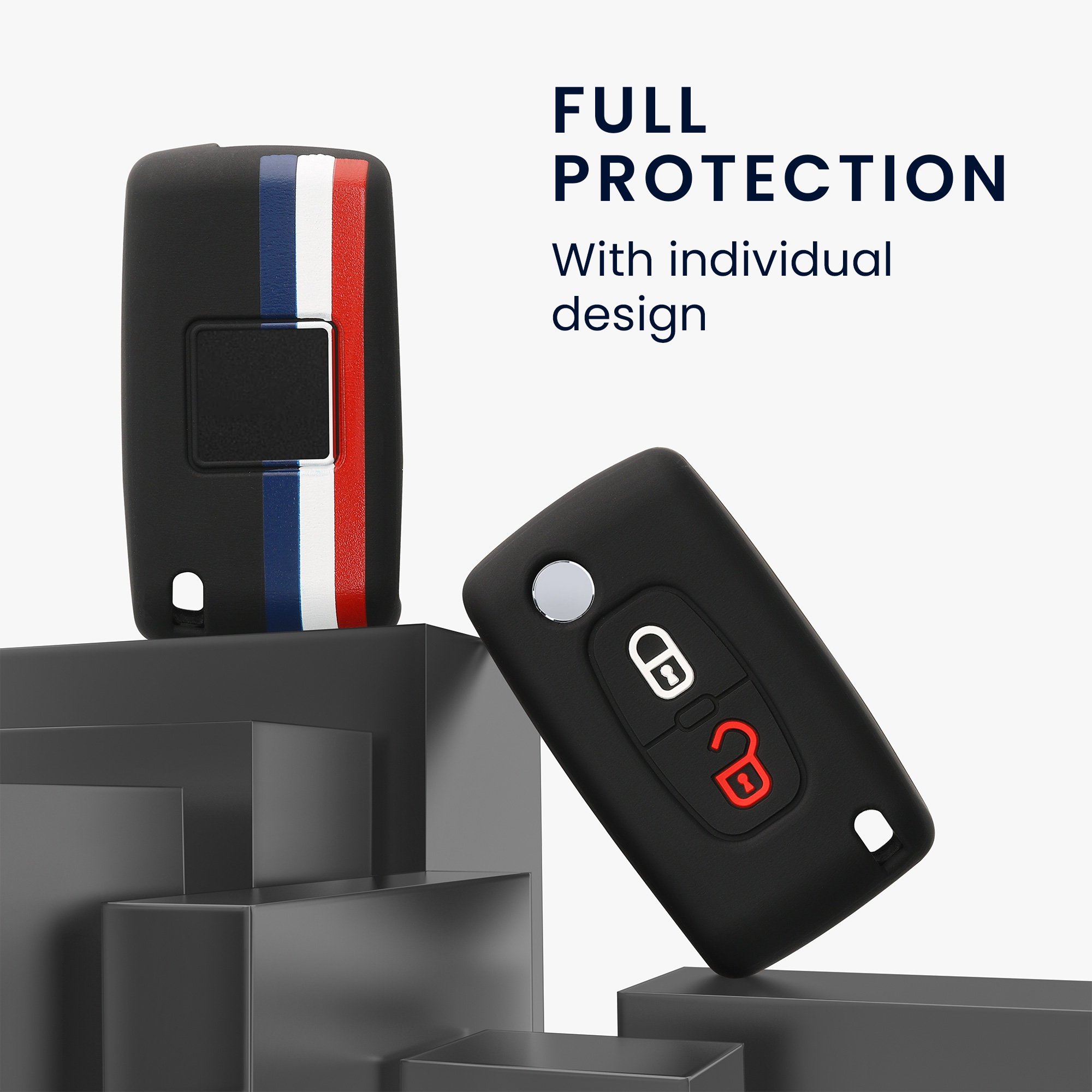 Pouzdro na klíč od auta Peugeot Citroen 2 Button Car Flip kwmobile - modrá / červená / bílá