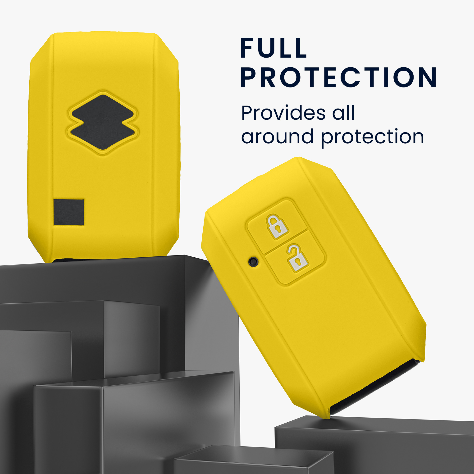 Obal na klíč od auta pro Suzuki klíč se 2 tlačítky a funkcí Keyless Go kwmobile - zářivě žlutá