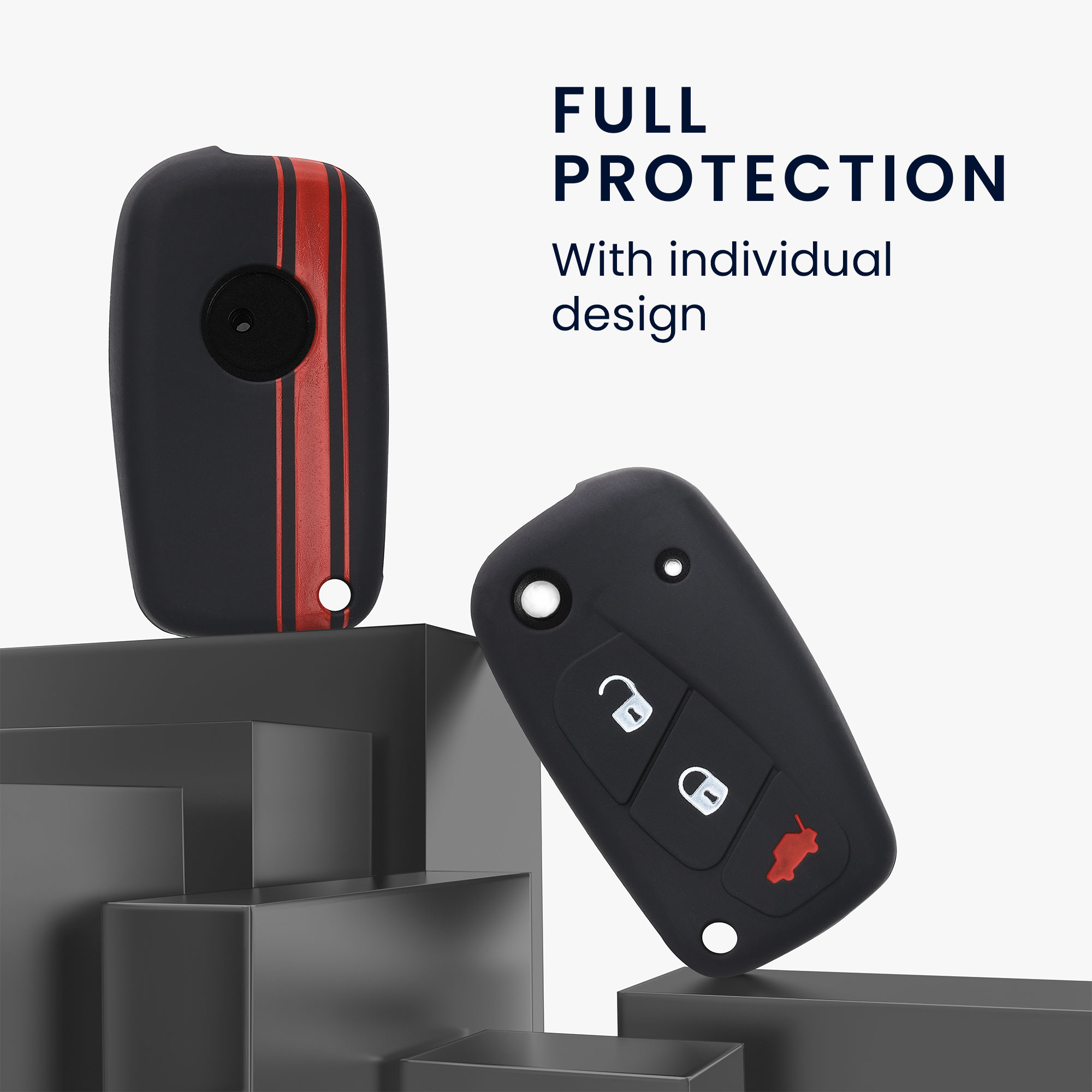 TPU pouzdro na klíč od auta Fiat / Lancia, 3 tlačítka Flip Key červeno-černé