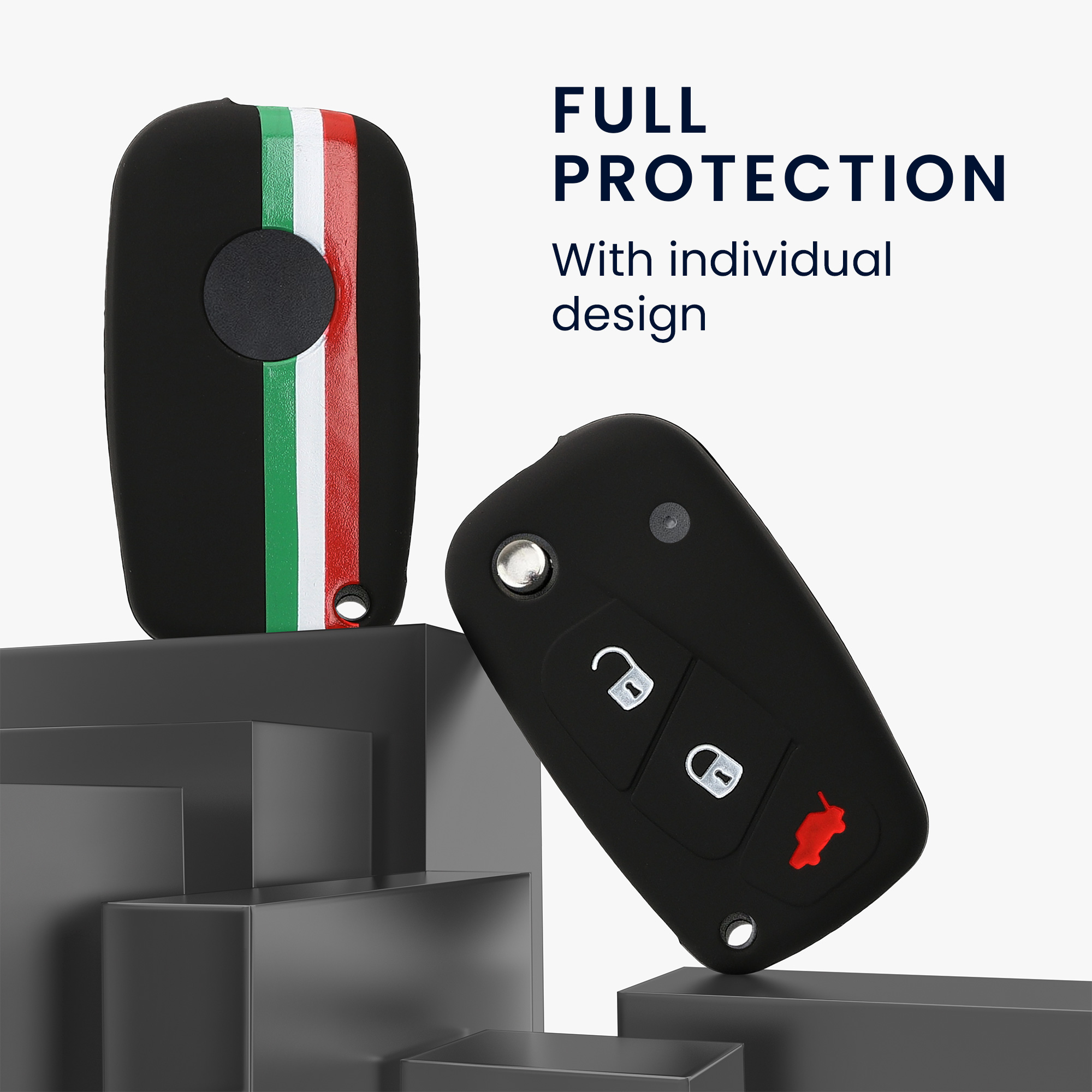 TPU pouzdro na klíč od auta Fiat / Lancia, 3 tlačítka Flip Key zeleno-červeno-černé
