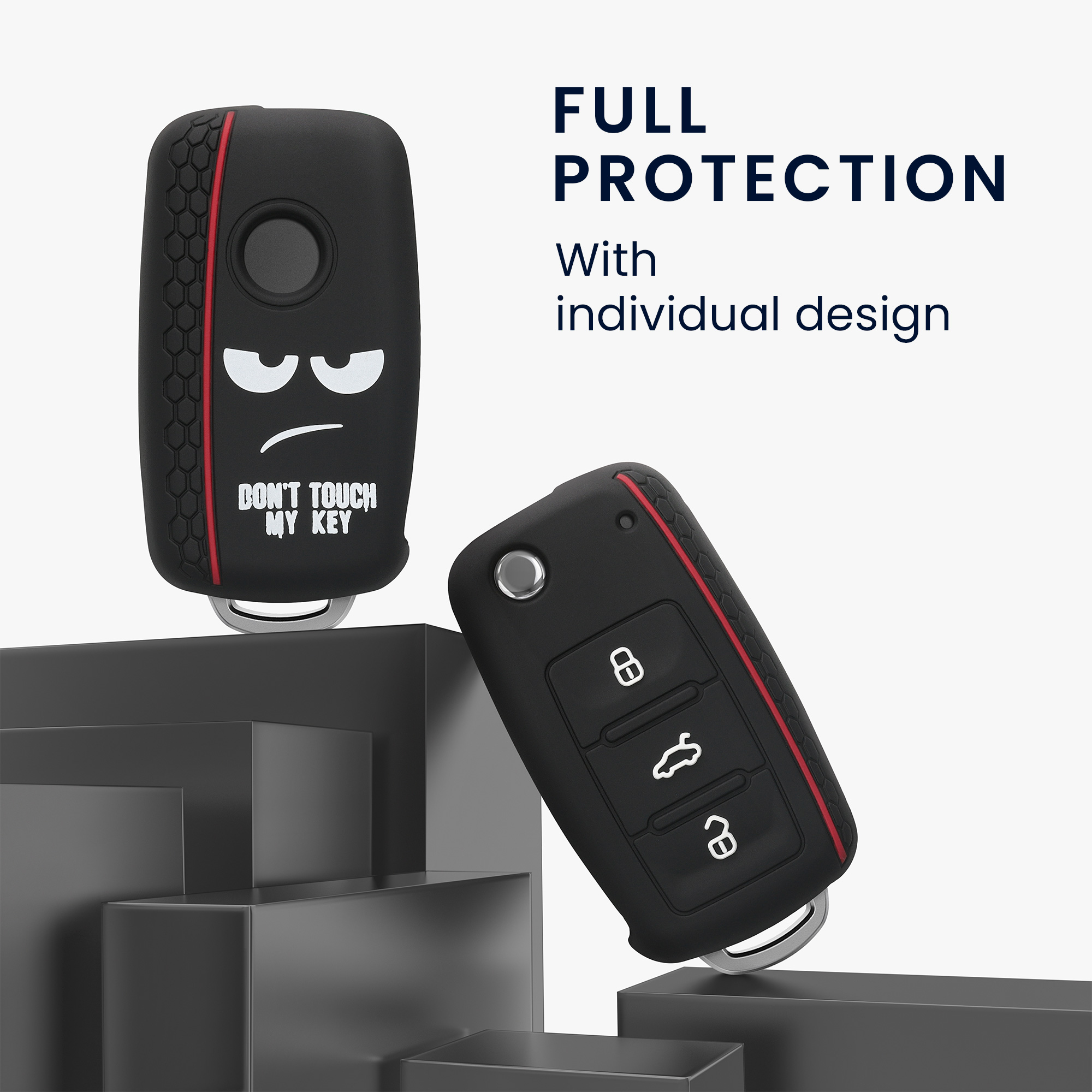Pouzdro na klíč od auta kwmobile pro VW / Škoda / SEAT 3 tlačítkový klíč - bílá / černá / červená