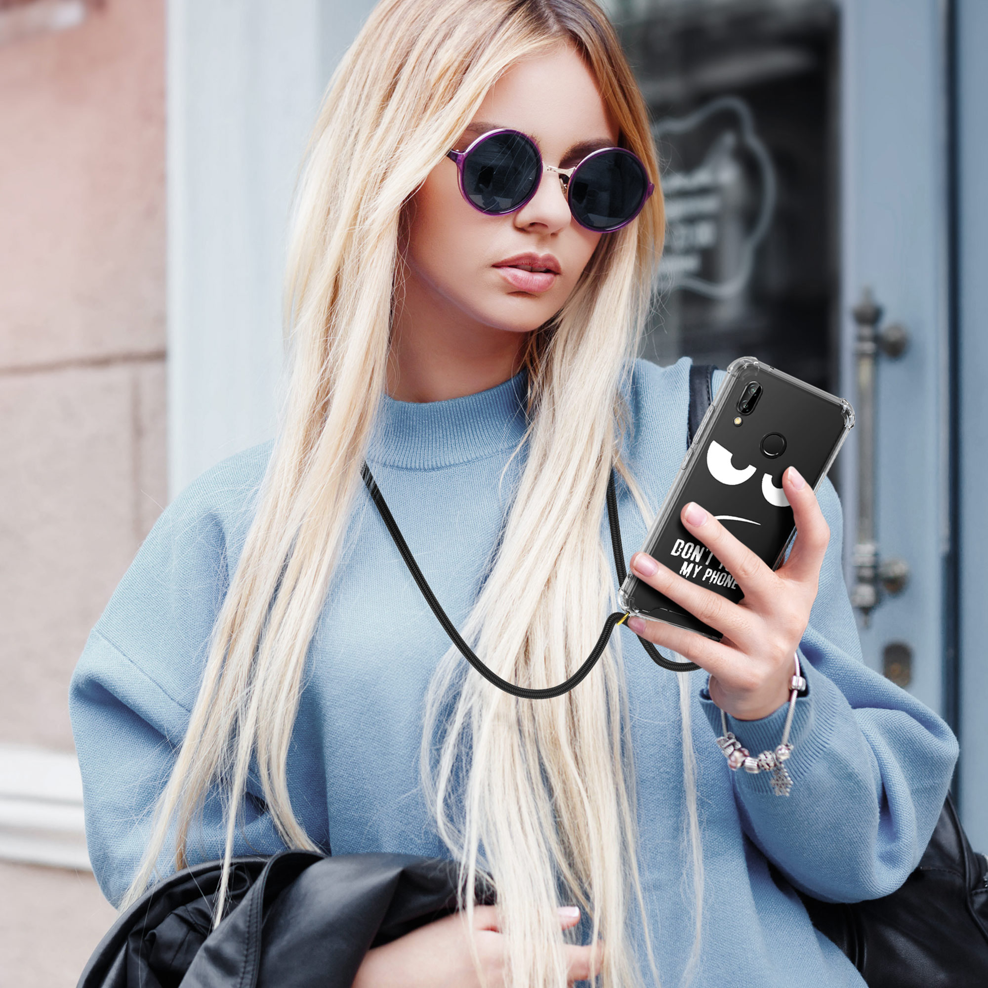 Crossbody kryt kwmobile Huawei P20 Lite, žluté palmové listy / šedá / transparentní