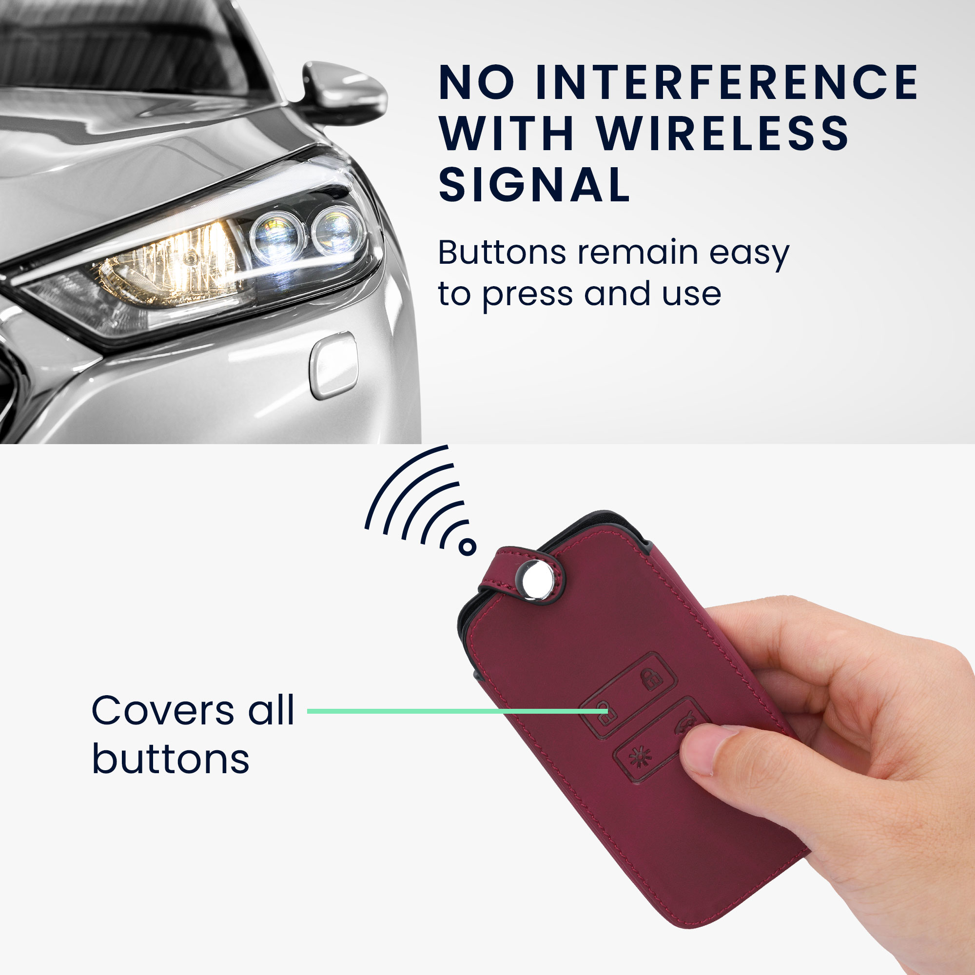 Obal na klíč od auta pro Renault chytrý klíč se 4 tlačítky kwmobile peněženkové z eko kůže - tmavě červená