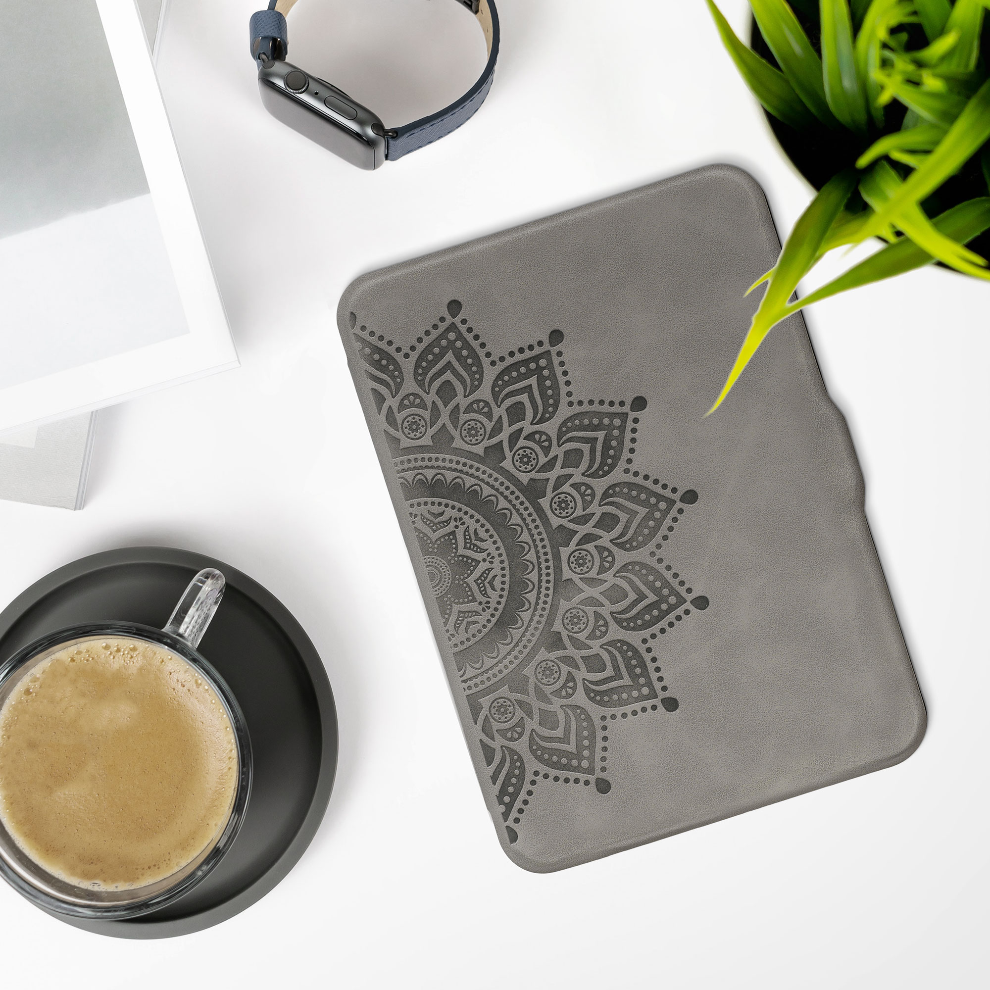 Pouzdro na čtečku kwmobile pro Tolino Vision 1 / 2 / 3 / 4 HD - motiv Rising Sun, šedá