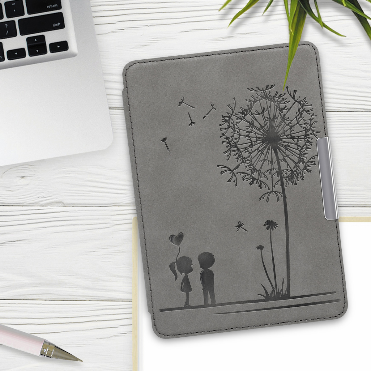 Pouzdro na čtečku kwmobile pro Amazon Kindle Paperwhite (10. Gen - 2018) - motiv pampeliška šedá