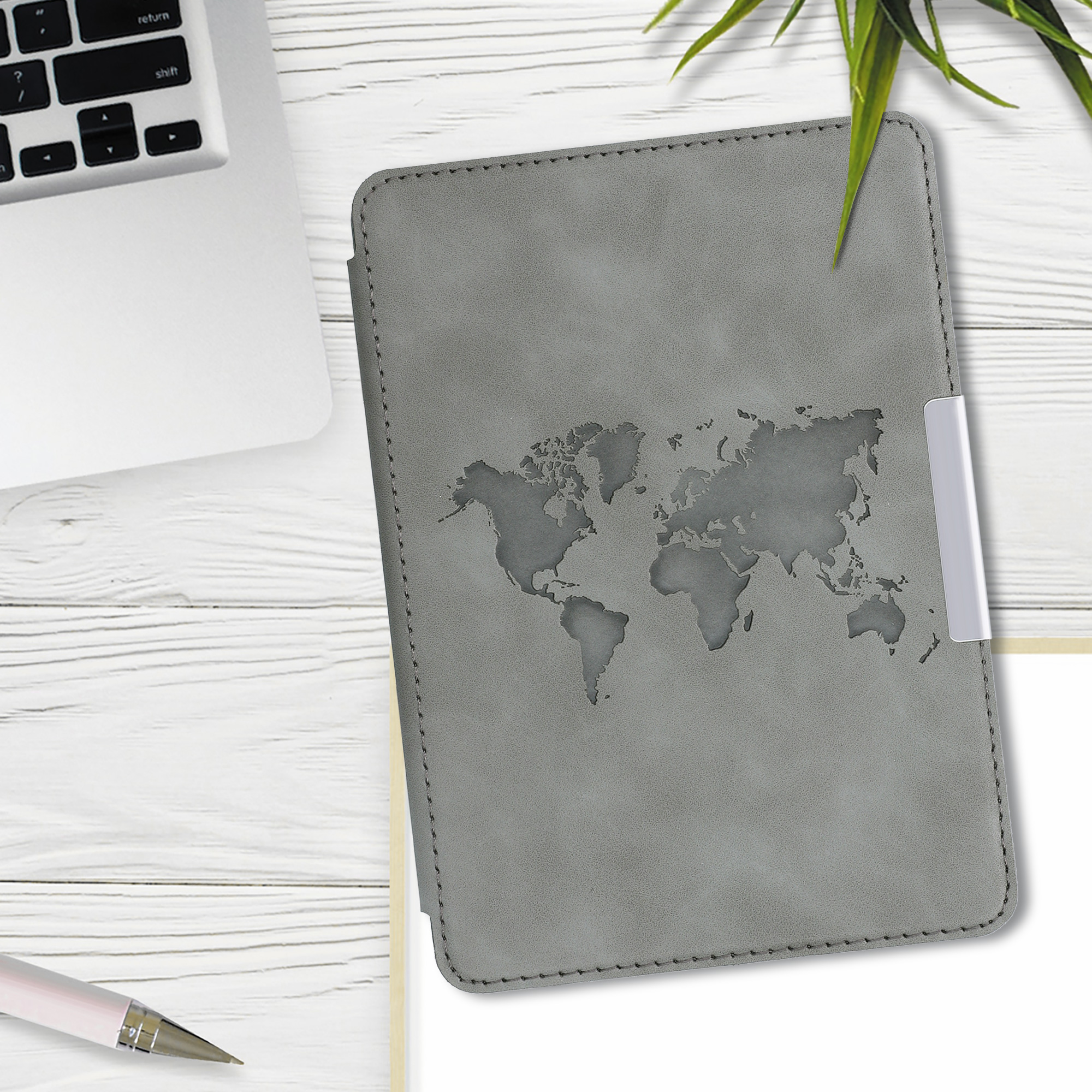 Pouzdro na čtečku kwmobile pro Amazon Kindle Paperwhite (10. Gen - 2018) - motiv Travel Outline šedá