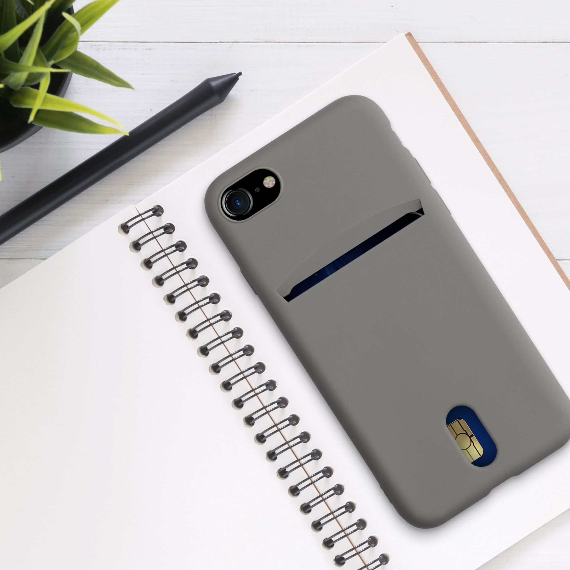 Kryt s držákem karty kwmobile pro iPhone SE 2022/2020/8/7 - kamenný prach