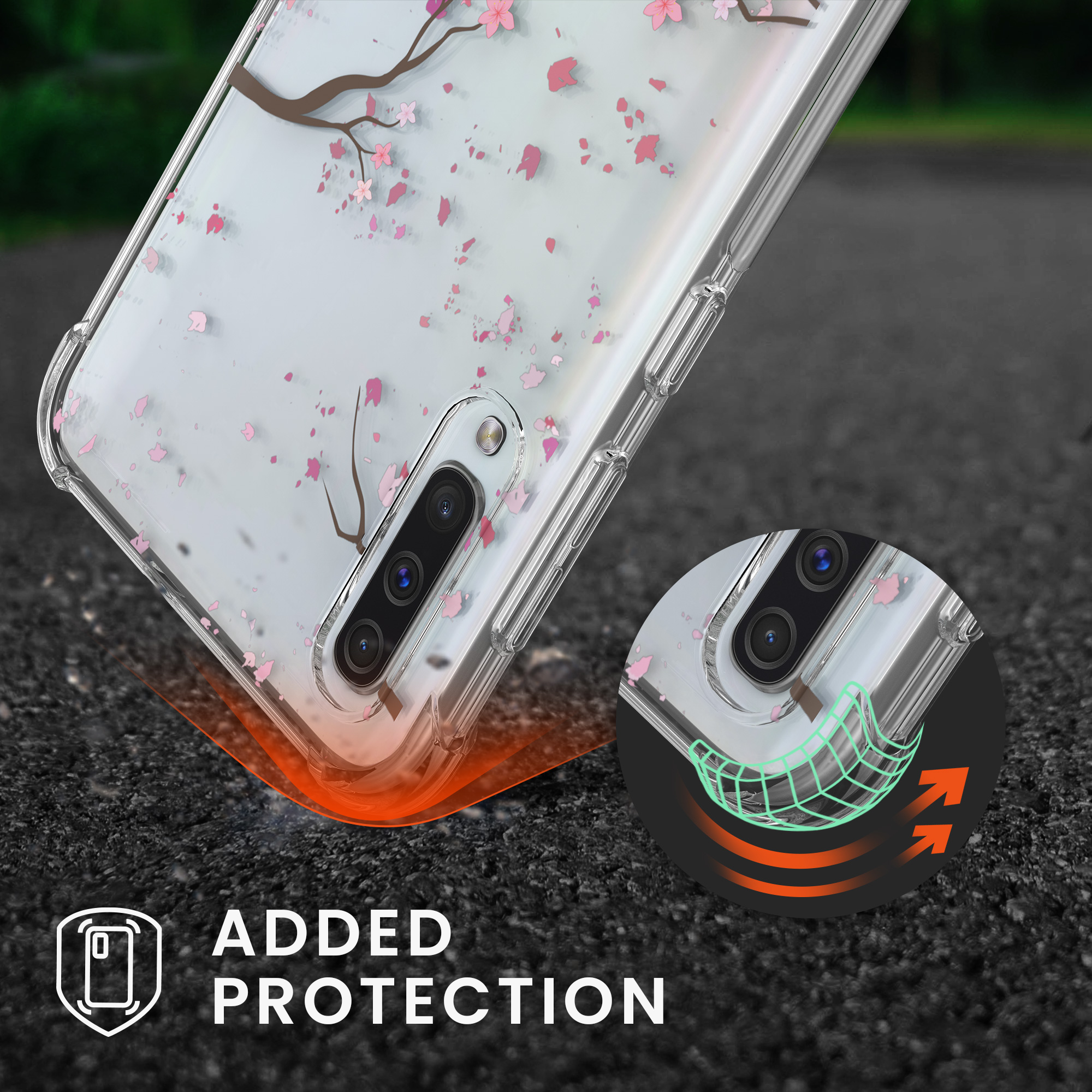 Crossbody kryt na mobil Samsung Galaxy A50 kwmobile se šňůrkou Cherry Blossoms - rů