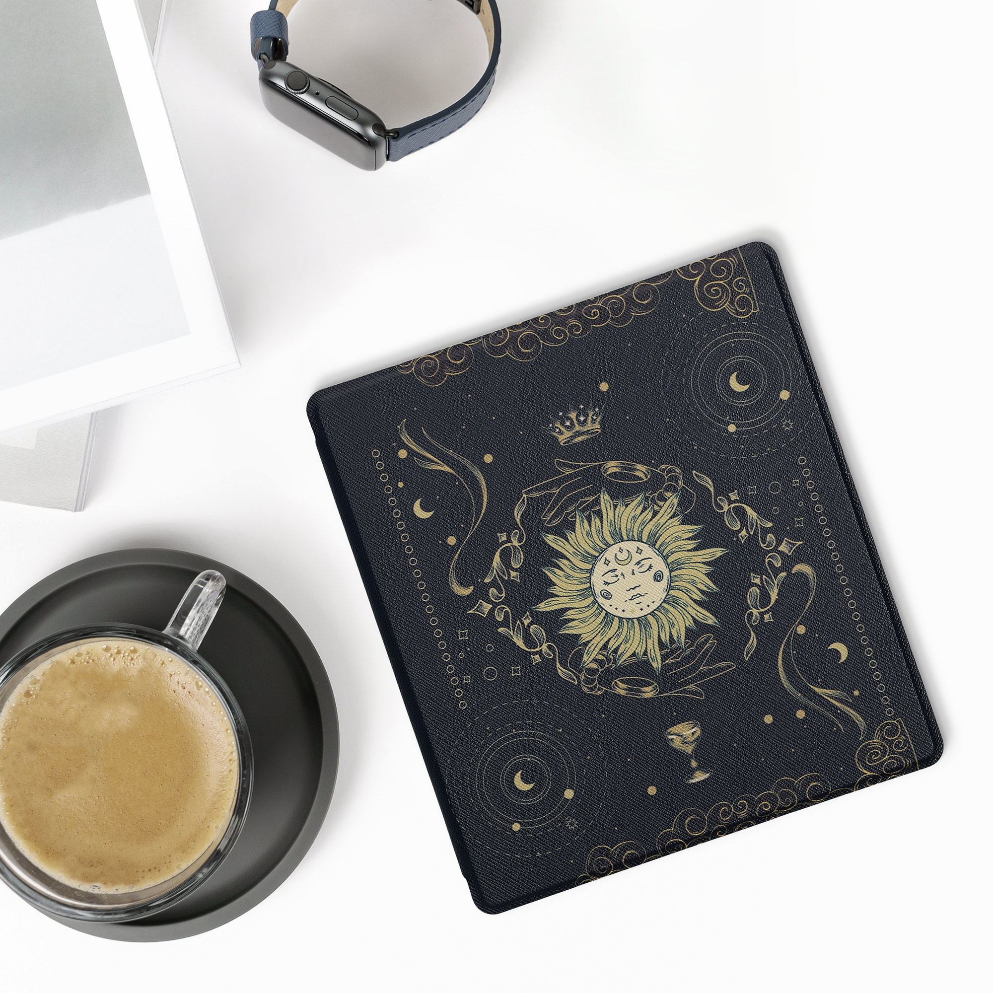 Pouzdro na čtečku kwmobile pro Amazon Kindle Oasis 10. Generation - motiv tarotová karta tmavě modrá / žlutá / černá