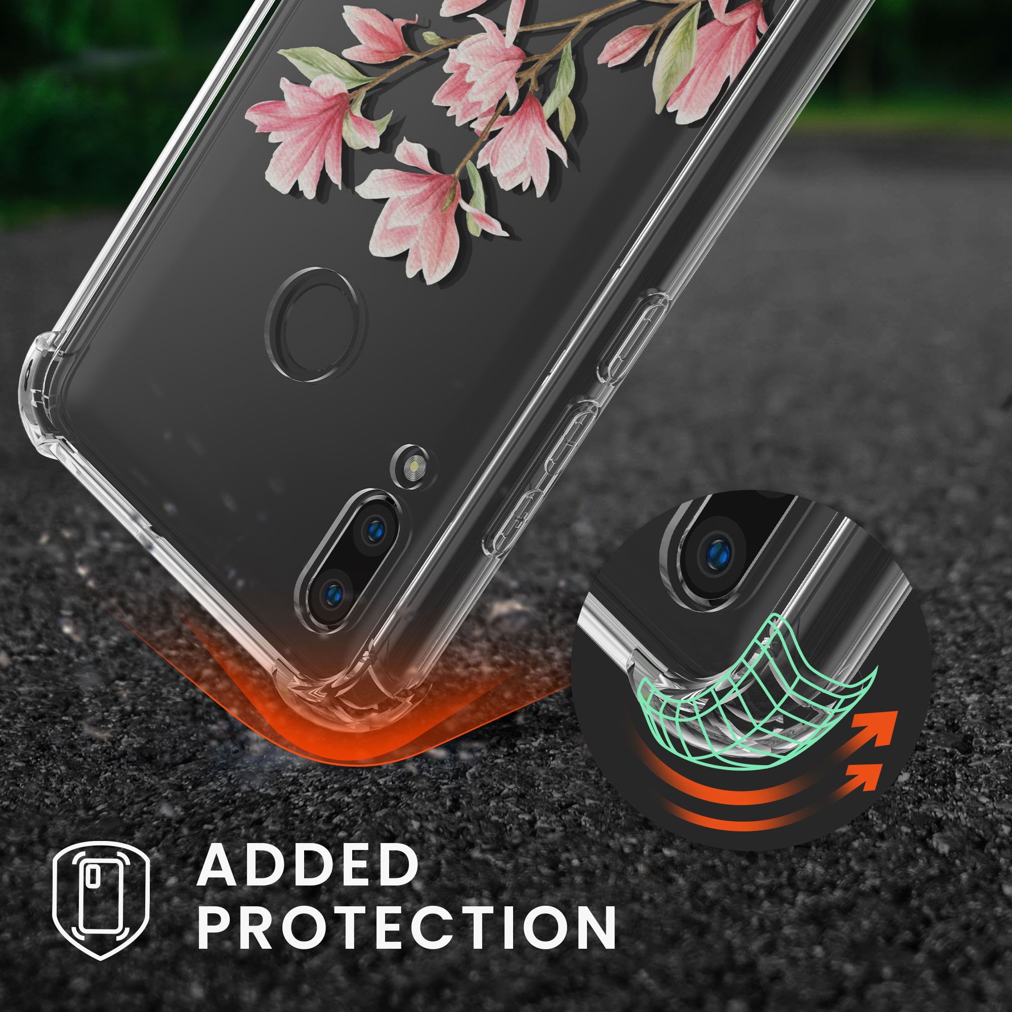 Crossbody kryt kwmobile pro Huawei P Smart (2019), motiv magnólie, růžová / bílá / transparentní