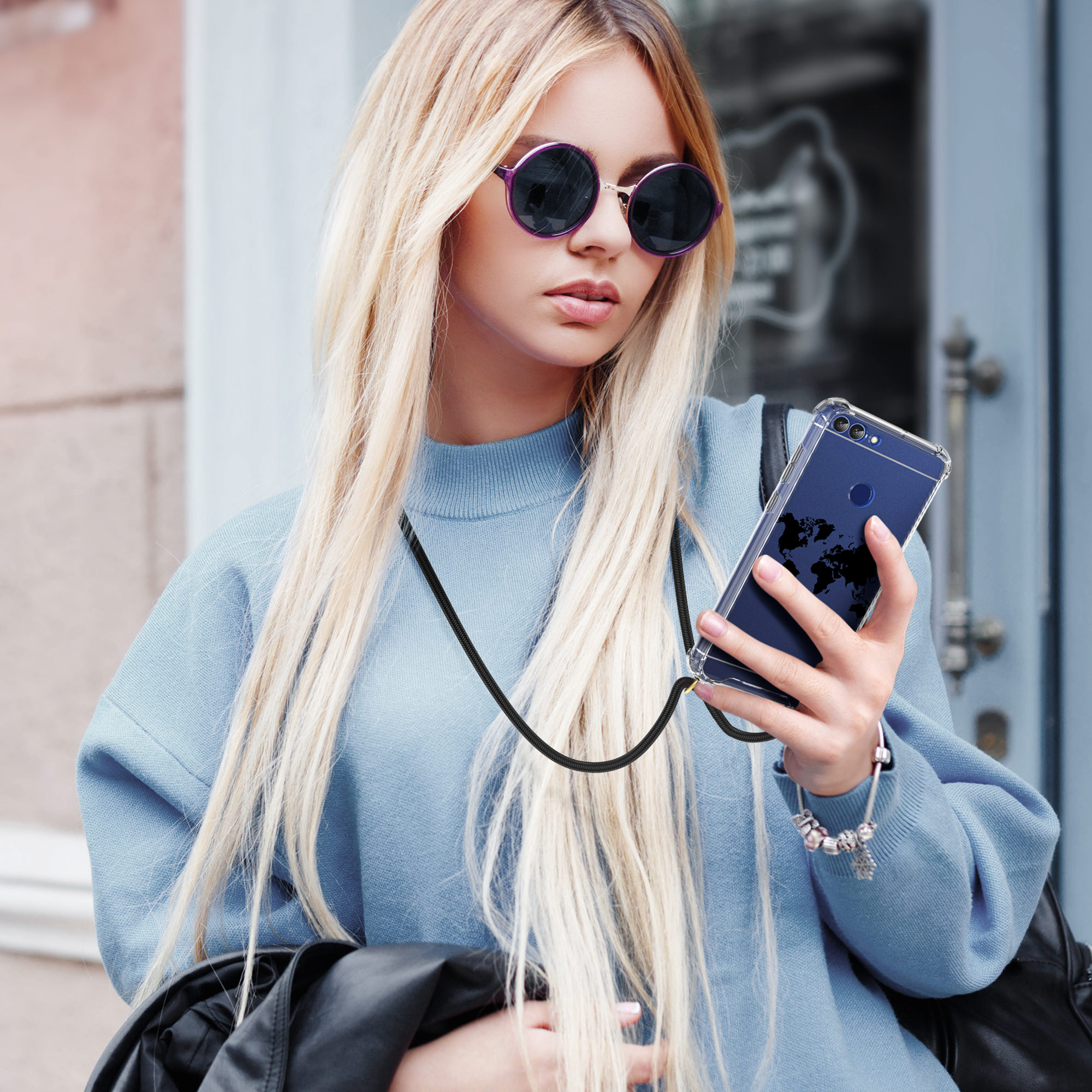 Crossbody kryt na mobil Huawei Enjoy 7S / P Smart (2017) kwmobile se šňůrkou travel outline -
