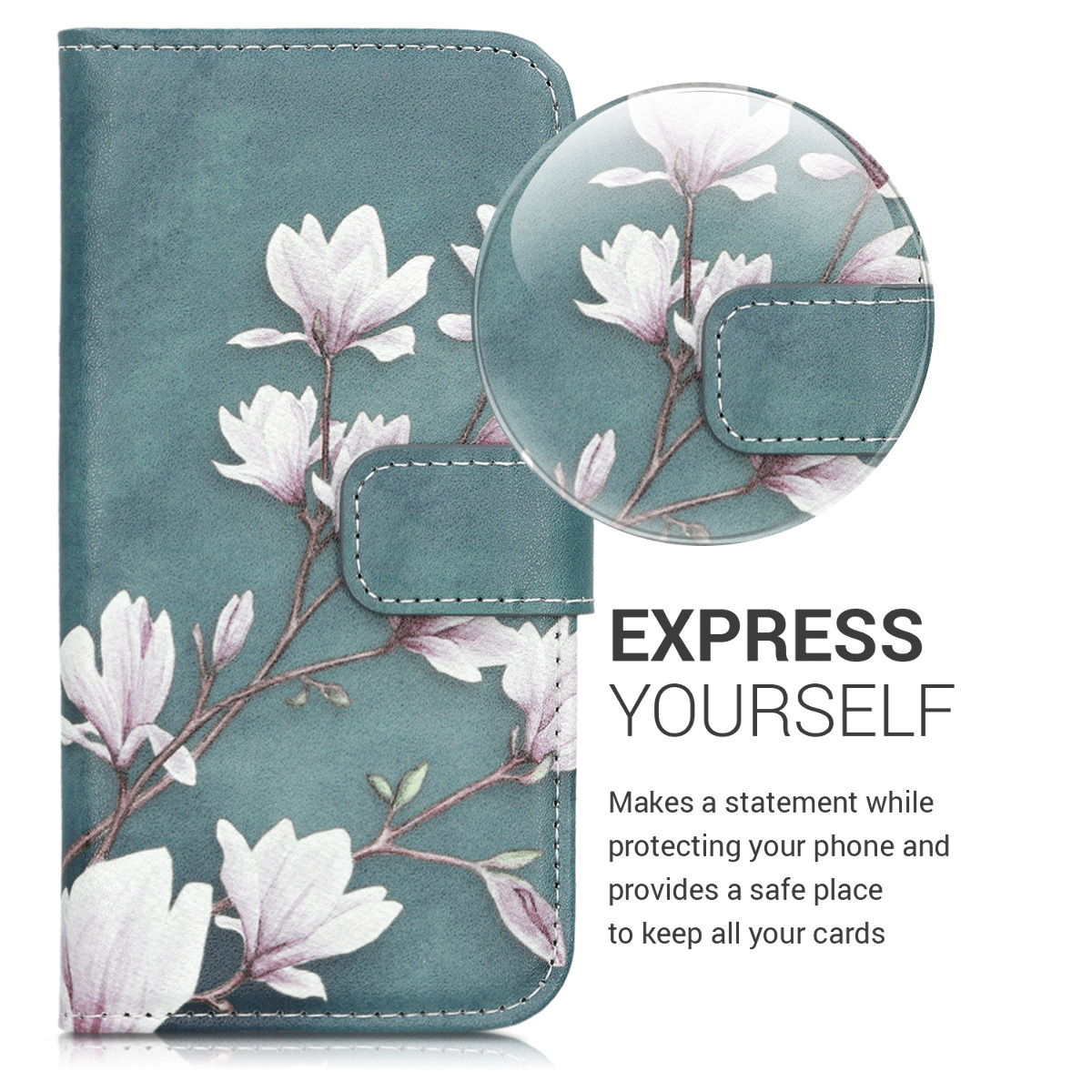 Flip pouzdro na mobil Samsung Galaxy A10 kwmobile Magnolias taupe-bílo-modrošedý