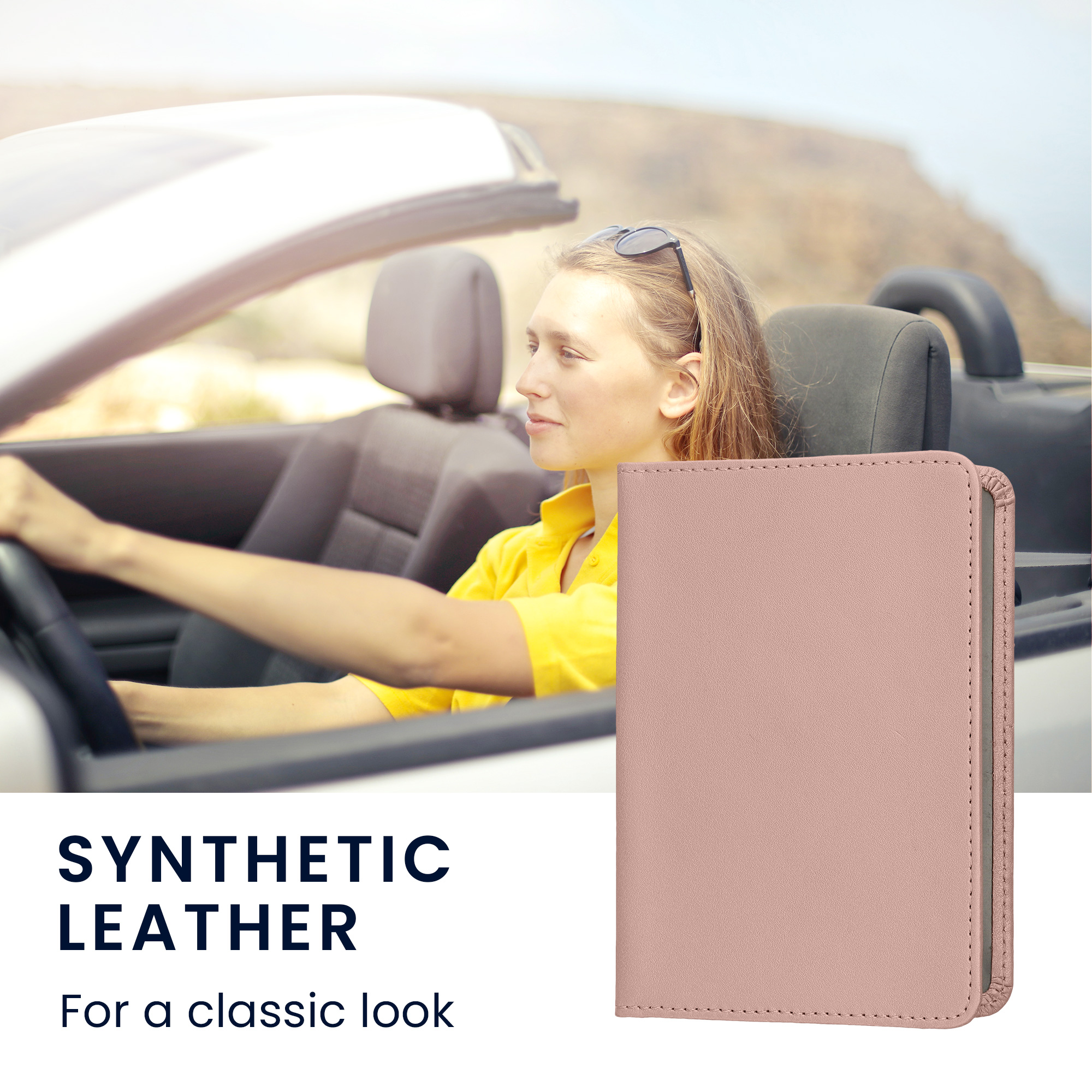 Obal na doklady od auta kwmobile 12 x 17,5 cm / 9,2 x 13 cm PU kůže - růžově zlatá