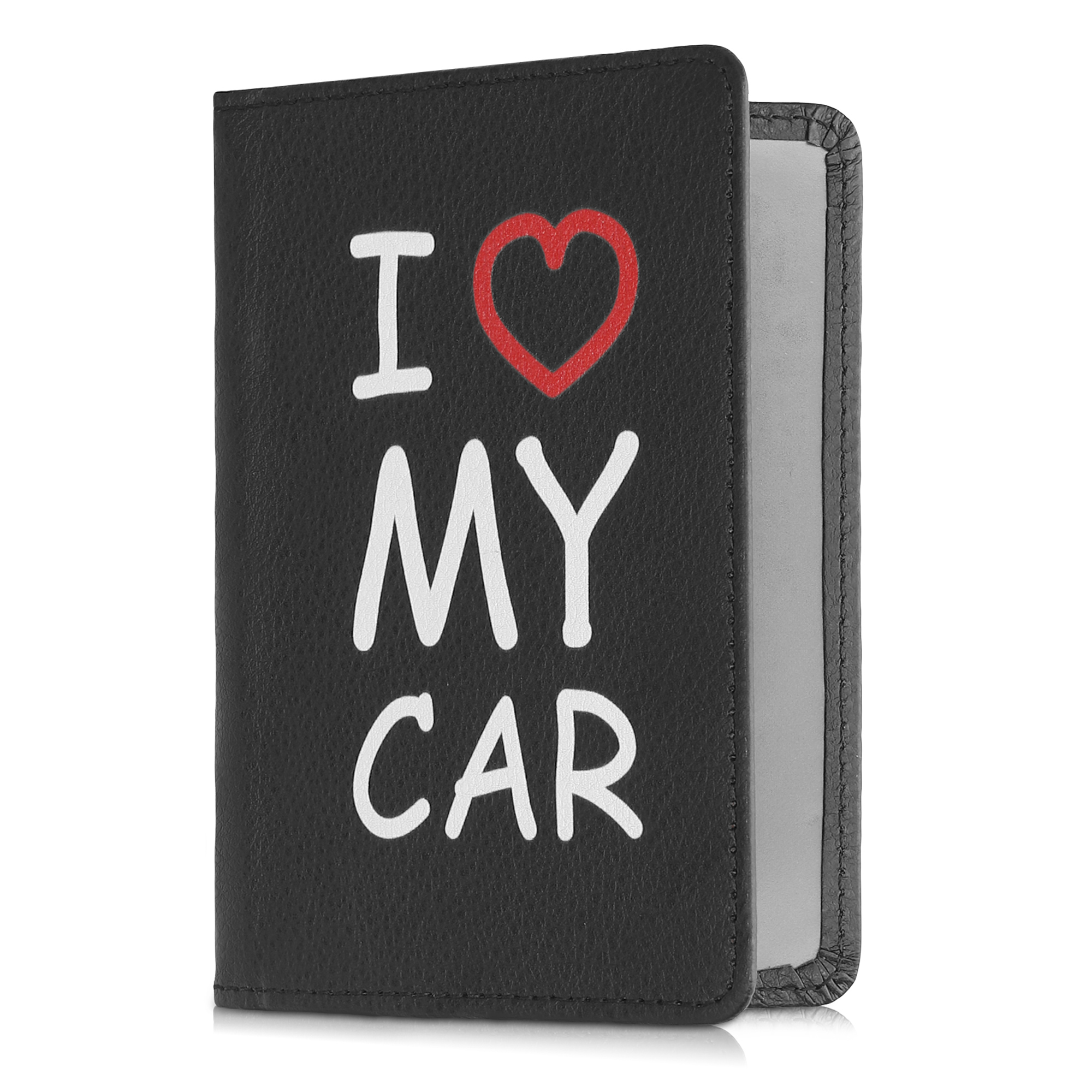Obal na doklady od auta kwmobile 12 x 17,5 cm / 9,2 x 13 cm PU kůže motiv I Love My Car - bílo-červeno-černá