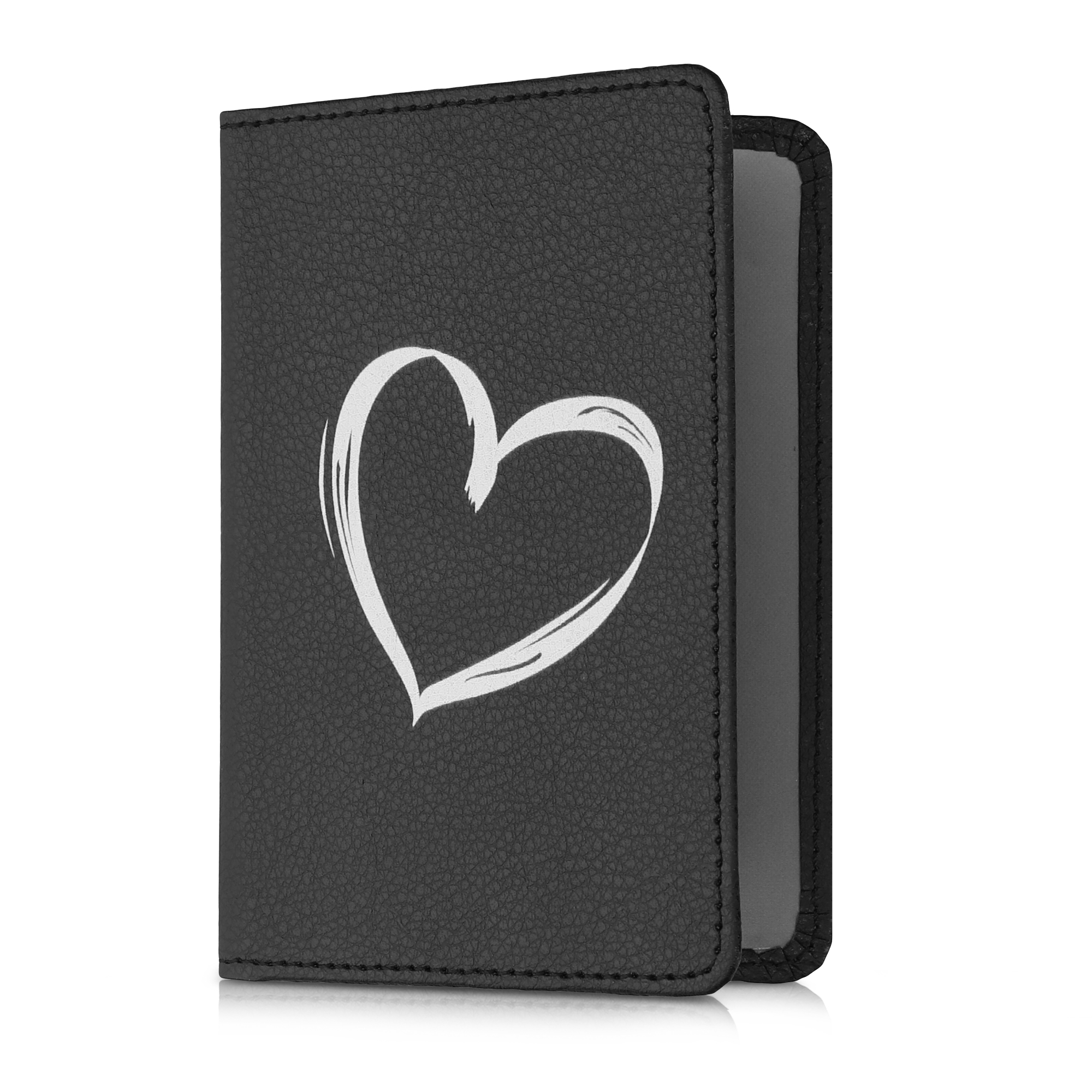 Obal na doklady od auta kwmobile 12 x 17,5 cm / 9,2 x 13 cm PU kůže motiv brushed heart - bílo-černá
