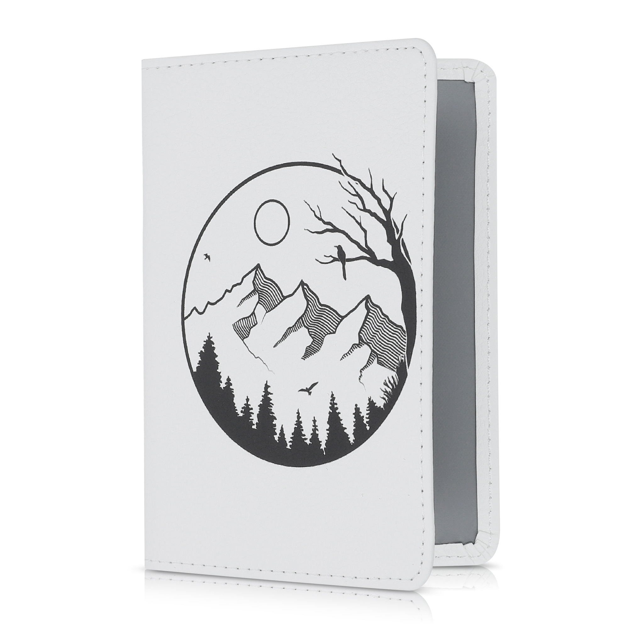 Obal na doklady od auta kwmobile 12 x 17,5 cm / 9,2 x 13 cm PU kůže motiv summit up - černo-bílá
