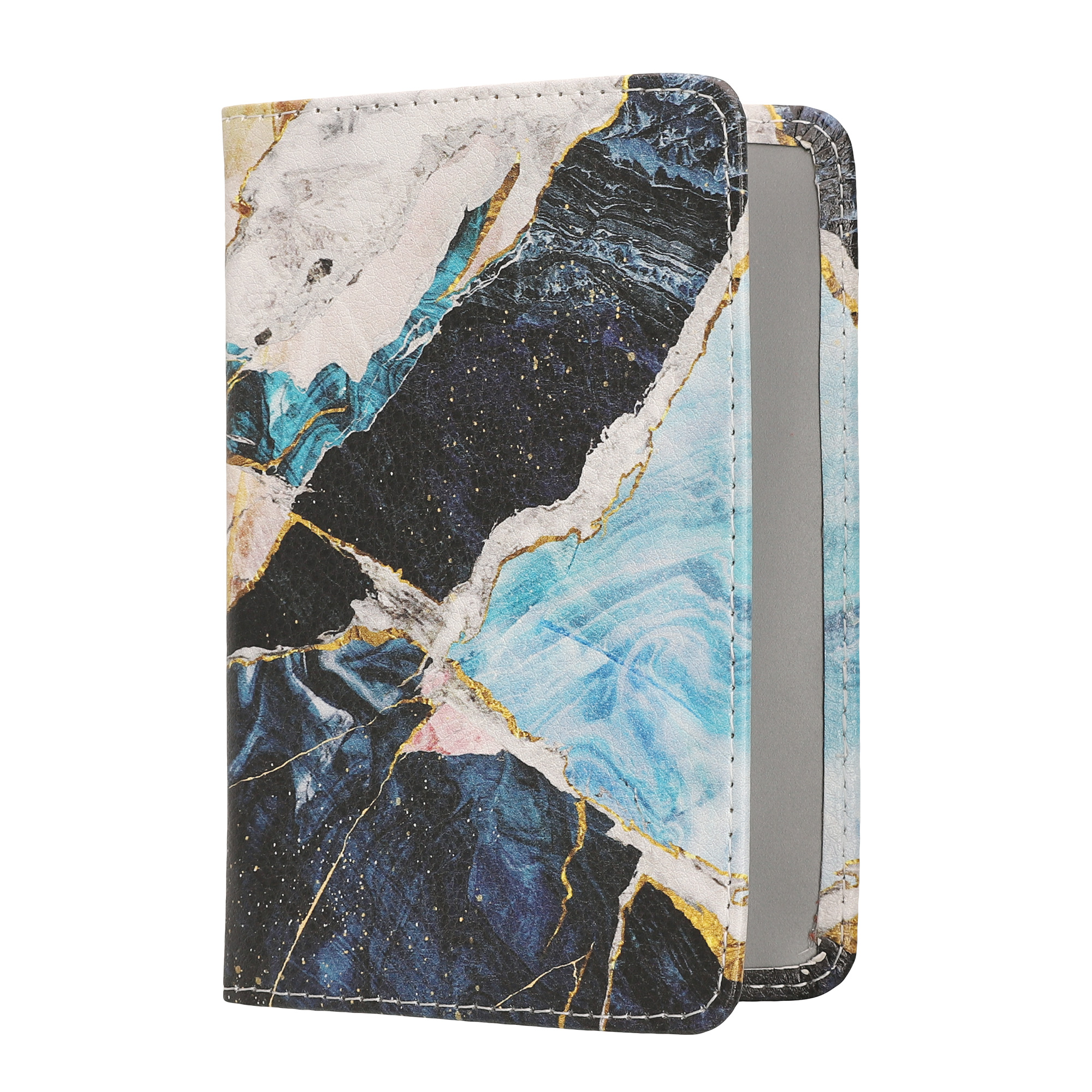 Obal na doklady od auta kwmobile PU kůže - 12 × 17,5 cm otevřené / 9,2 × 13 cm složené - zlatá / bílá / modrá