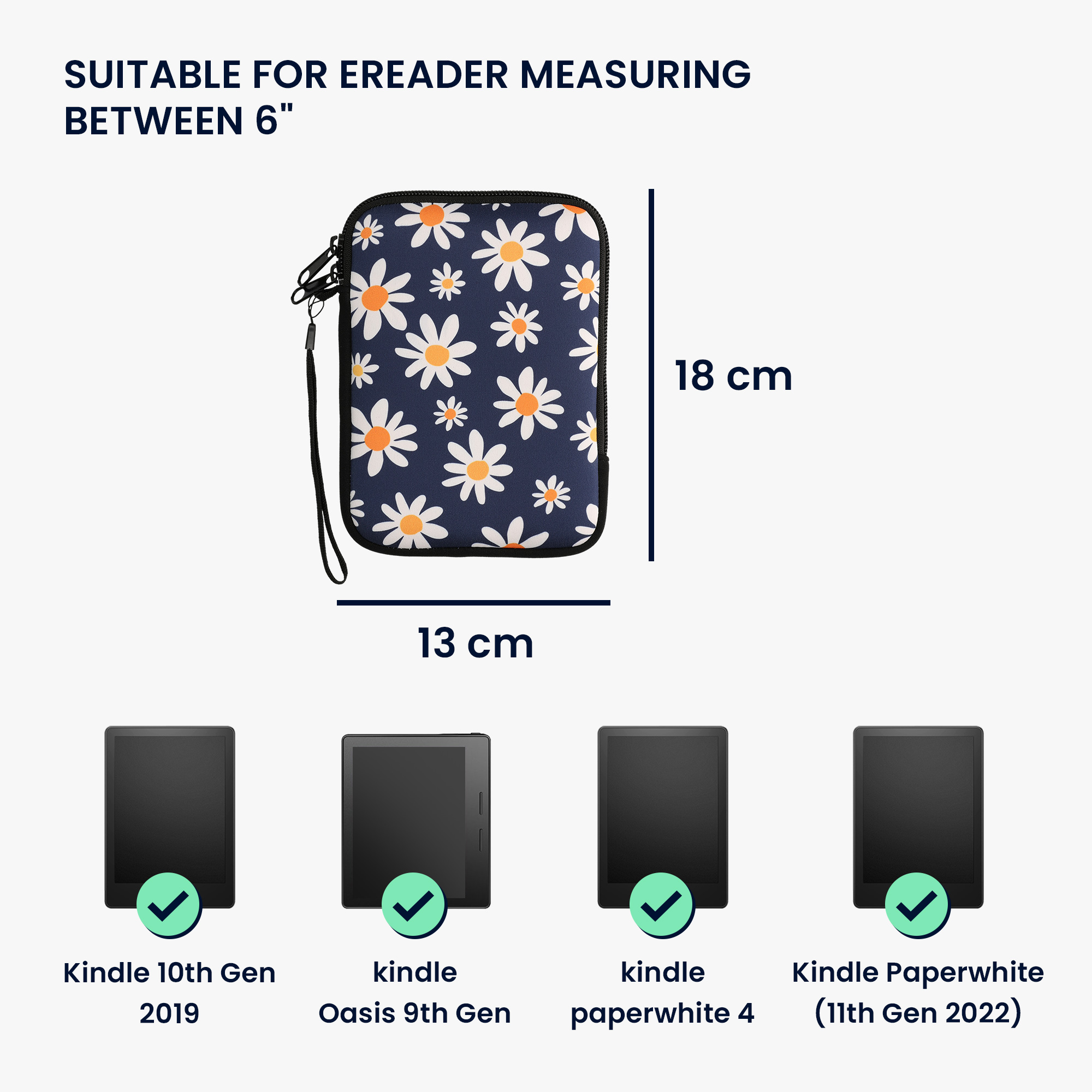 Neoprenové pouzdro na čtečku, velikost 6" kwmobile se zipem - modrá / bílá / žlutá