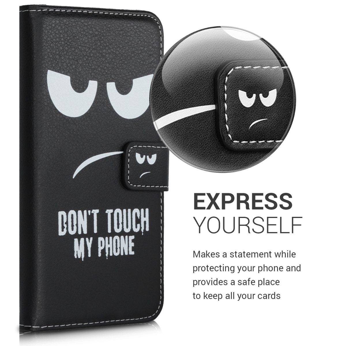 kwmobile peněženkové pouzdro pro Ulefone Note 7 (2019), Don't Touch My Phone bílá / černá