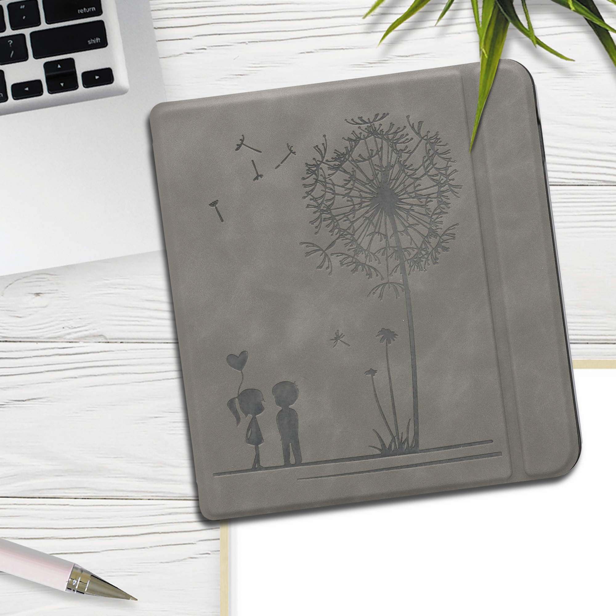 Pouzdro na čtečku kwmobile pro Tolino Vision 5 - motiv Dandelion Love, šedá