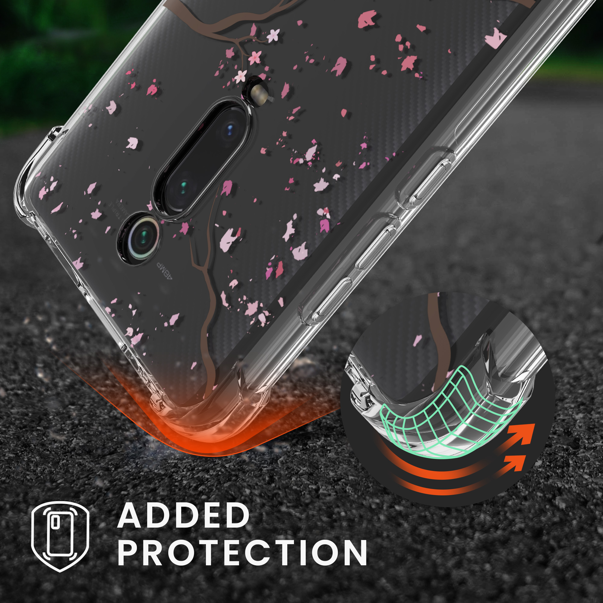 Crossbody kryt kwmobile Xiaomi Mi 9T (Pro) / Redmi K20 (Pro), růžové třešňové květy / Dark Brown / transparentní